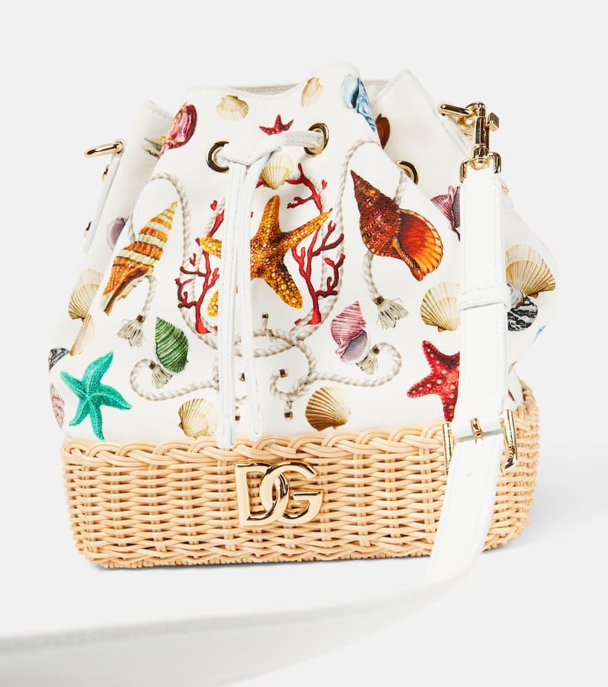 Dolce & Gabbana Capri Dg Raffia-Trimmed Canvas Bucket Bag in
