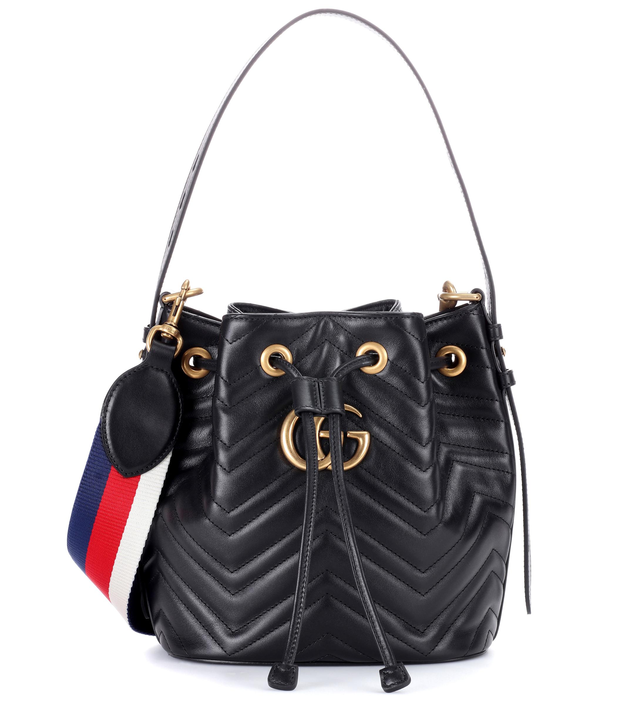 Gucci GG Marmont Leather Bucket Bag in Black Chevron Leather (Black) - Lyst