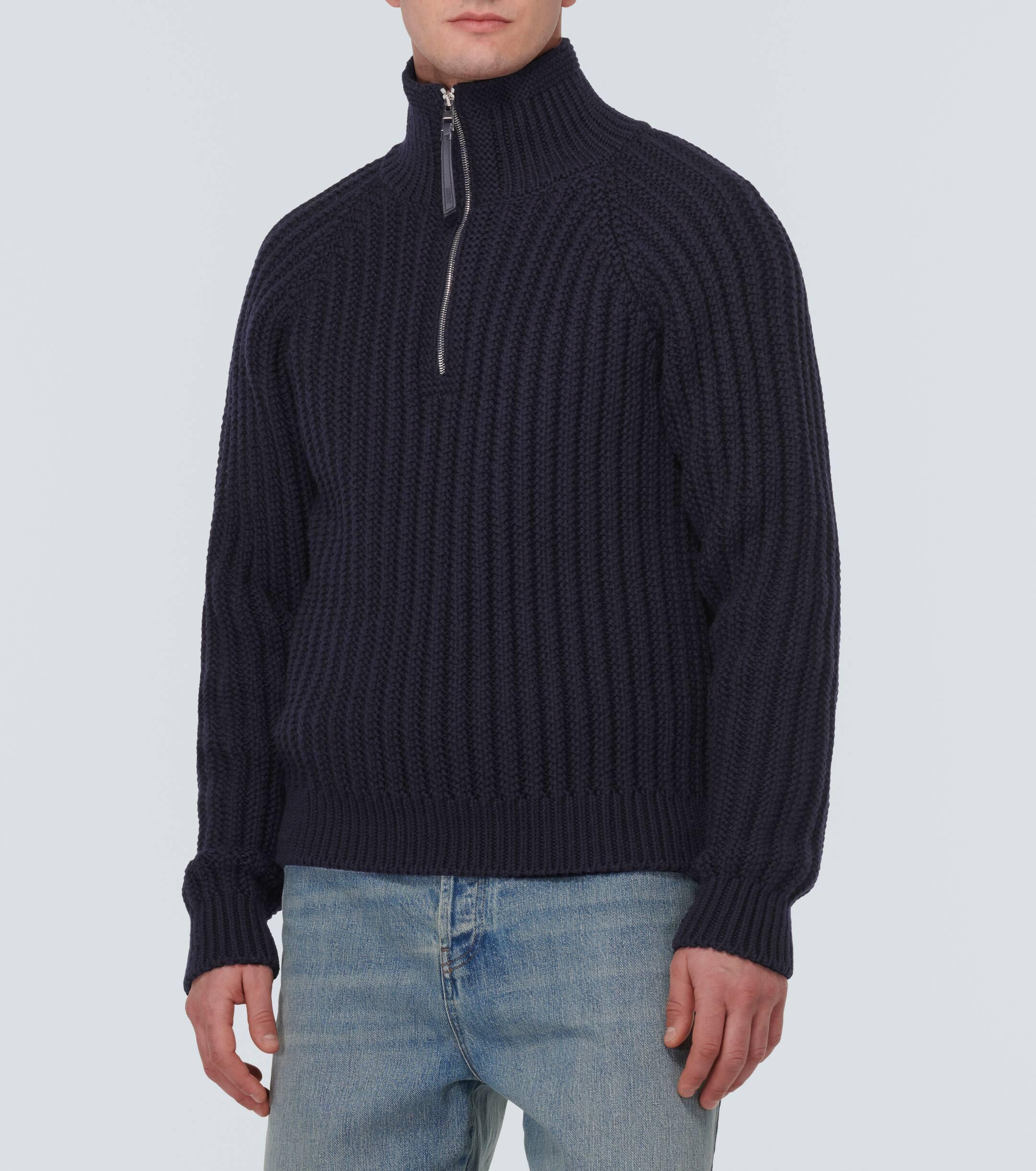 Loewe Ribbed-Knit Wool Half-Zip Sweater in Blue for Men | Lyst UK