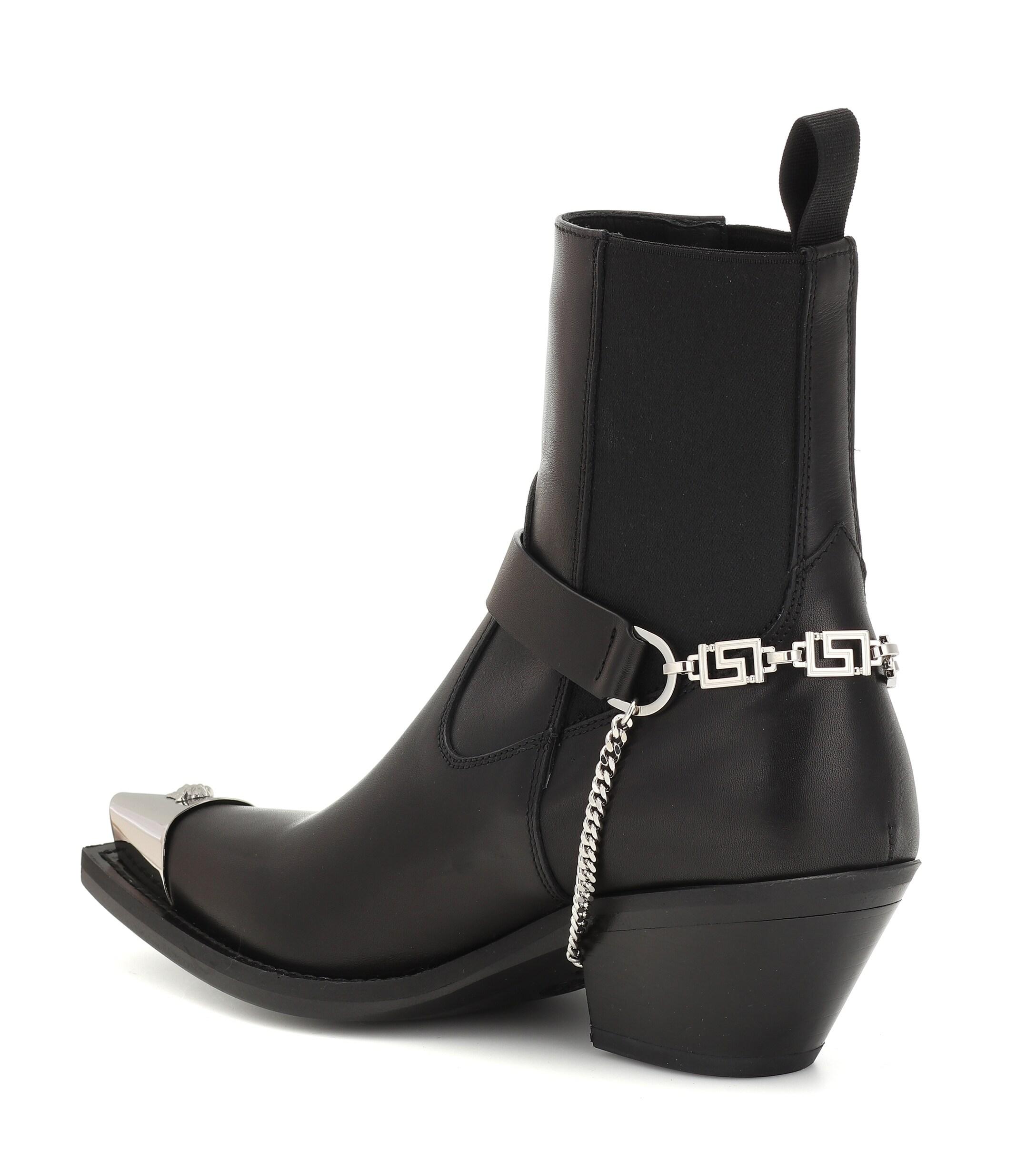 Versace Leather Cowboy Boots in Black - Lyst