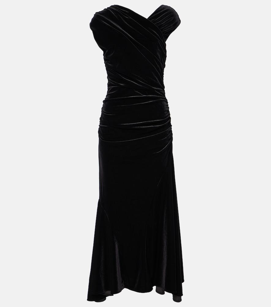 chinese dress ladies Black Velvet Jersey Puff Sleeve Maxi Dress main image 1