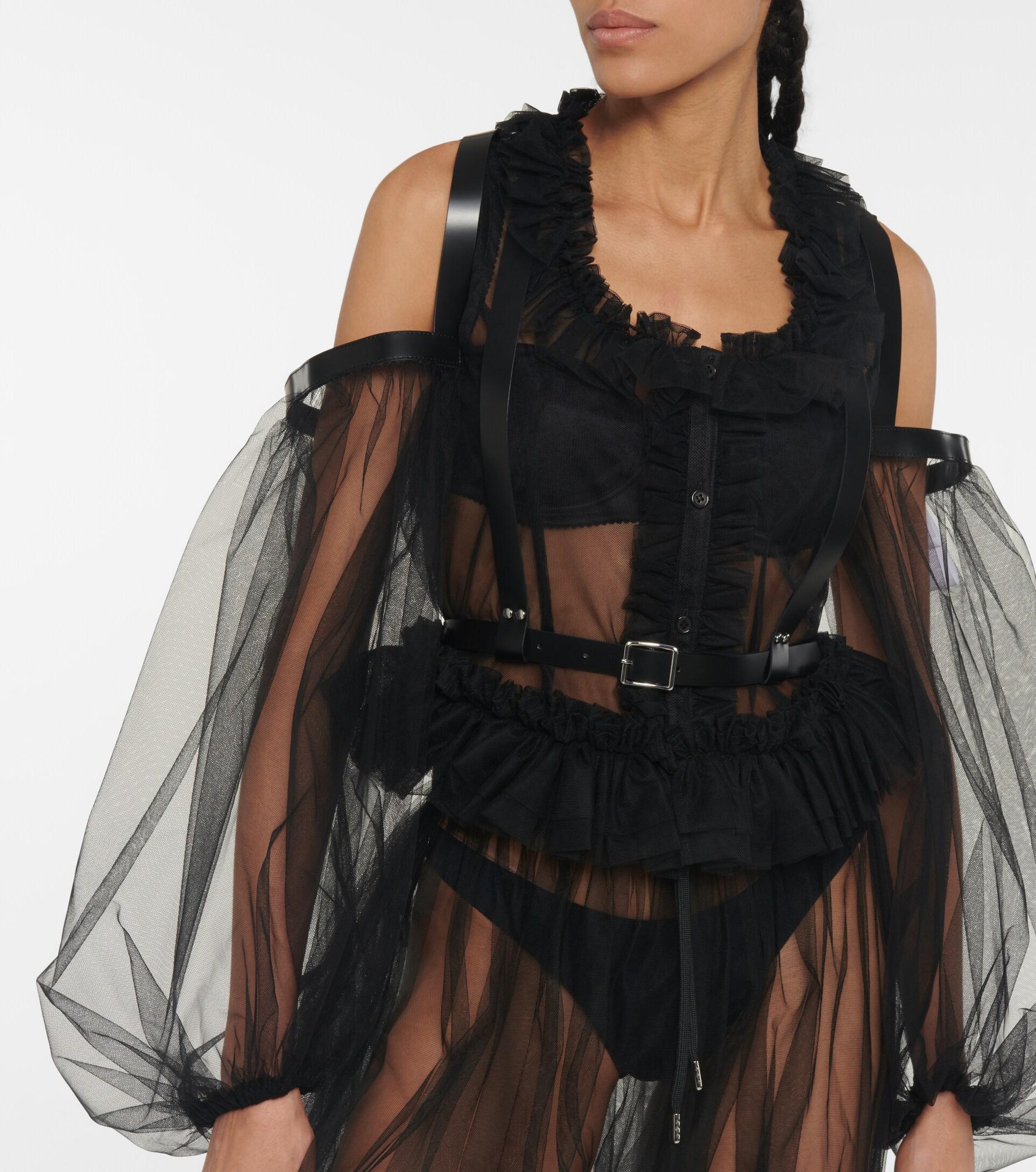 Noir Kei Ninomiya Tulle And Leather Harness in Black | Lyst