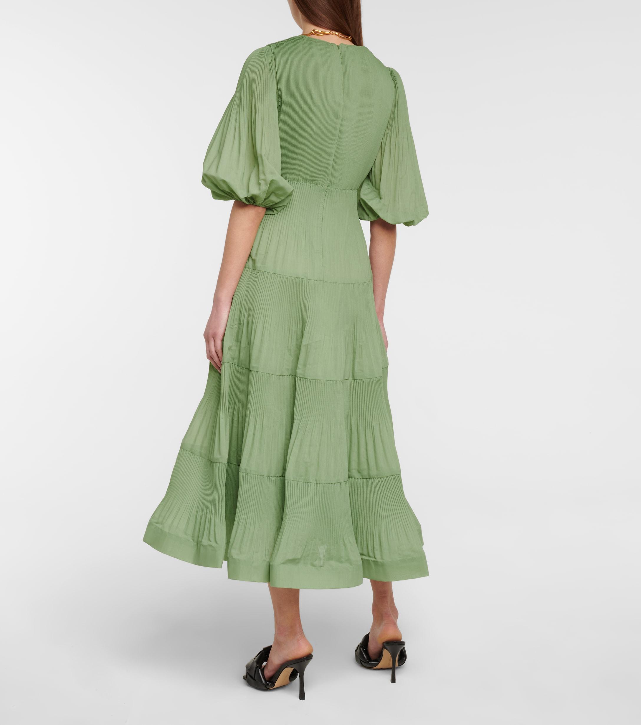zimmermann pleated midi dress green Zimmermann Pleated Midi Dress in Green