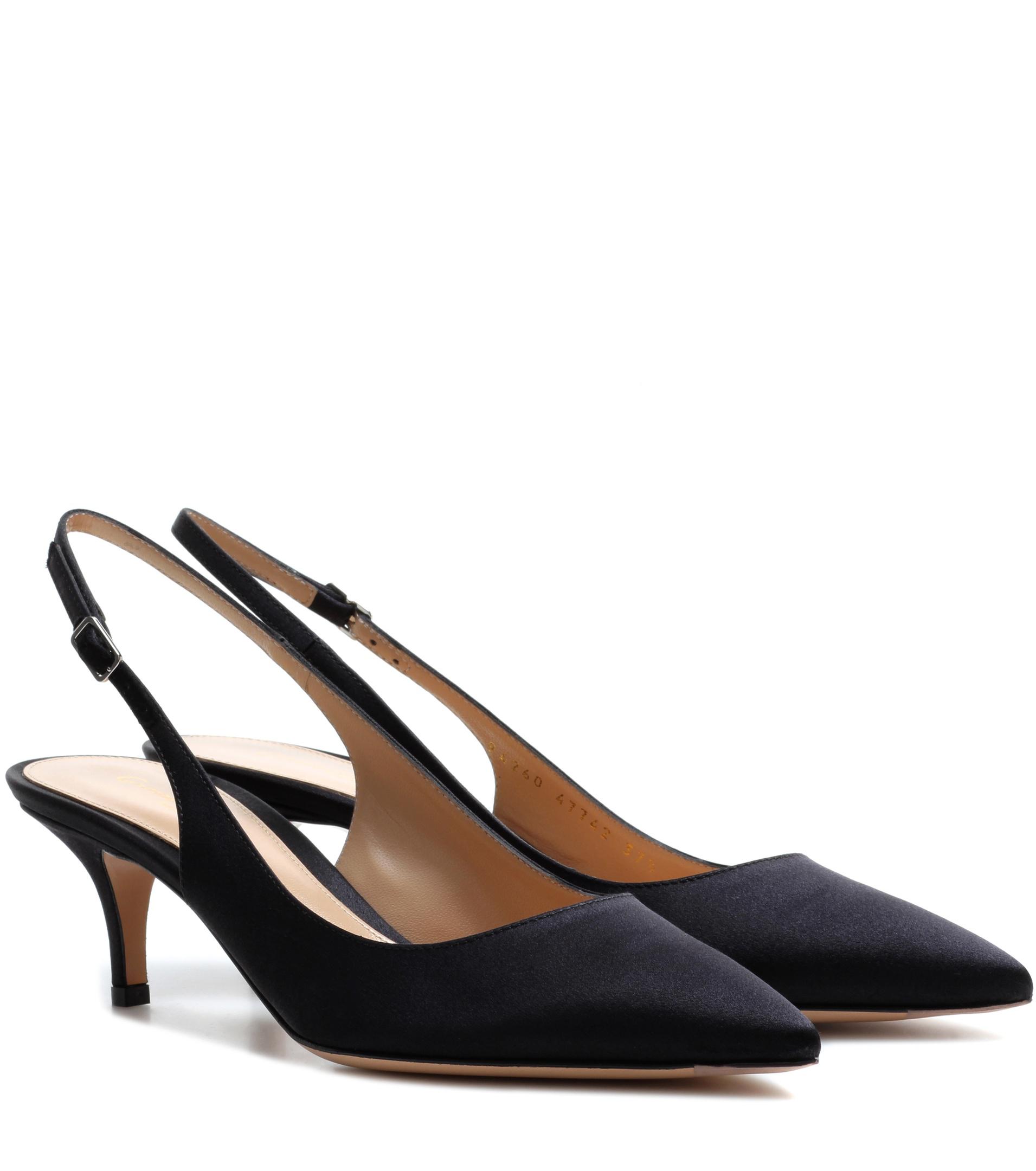 Gianvito Rossi Satin Sling-back Kitten-heel Pumps in Black - Lyst