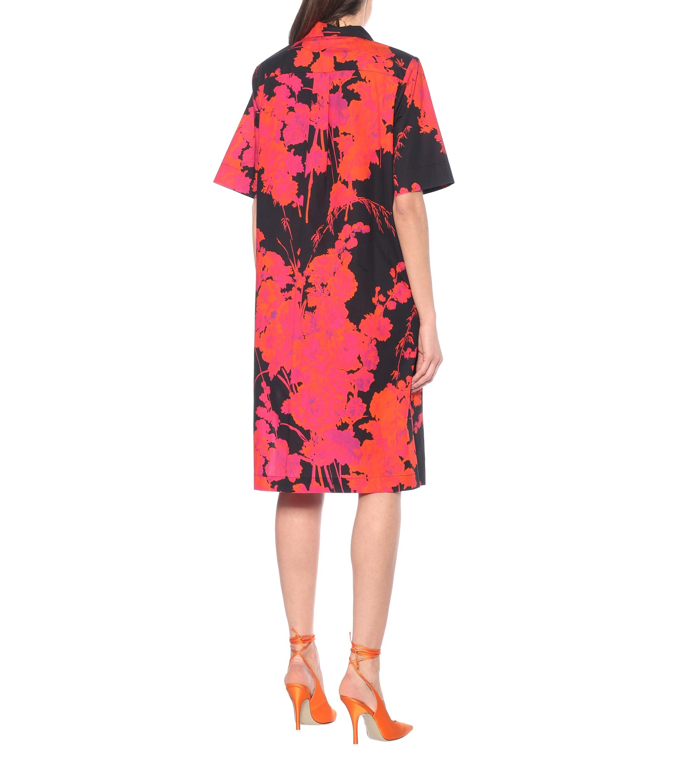 Dries Van Noten Floral Cotton Shirt Dress in Red - Lyst