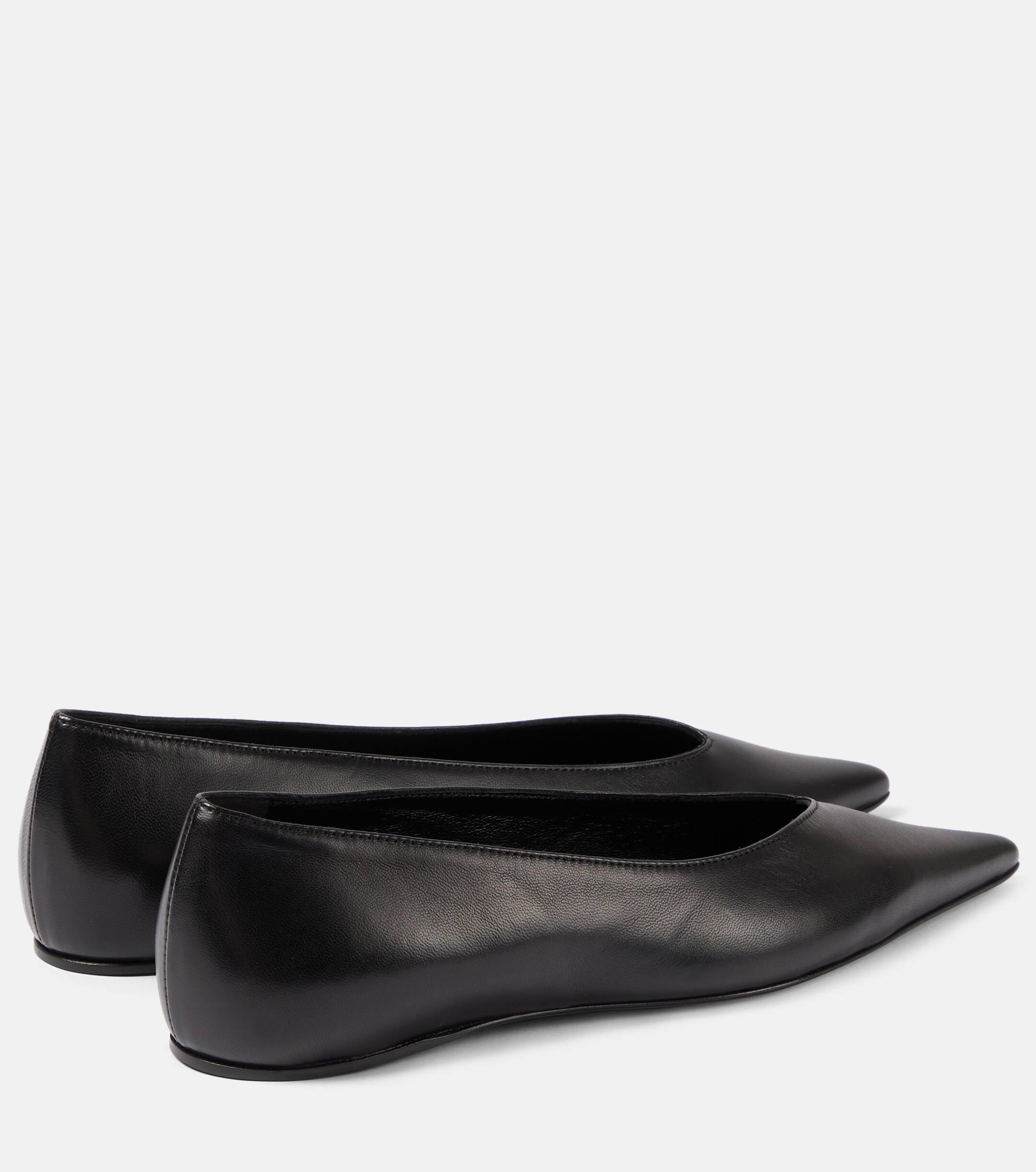 Asymmetrical leather shop flats