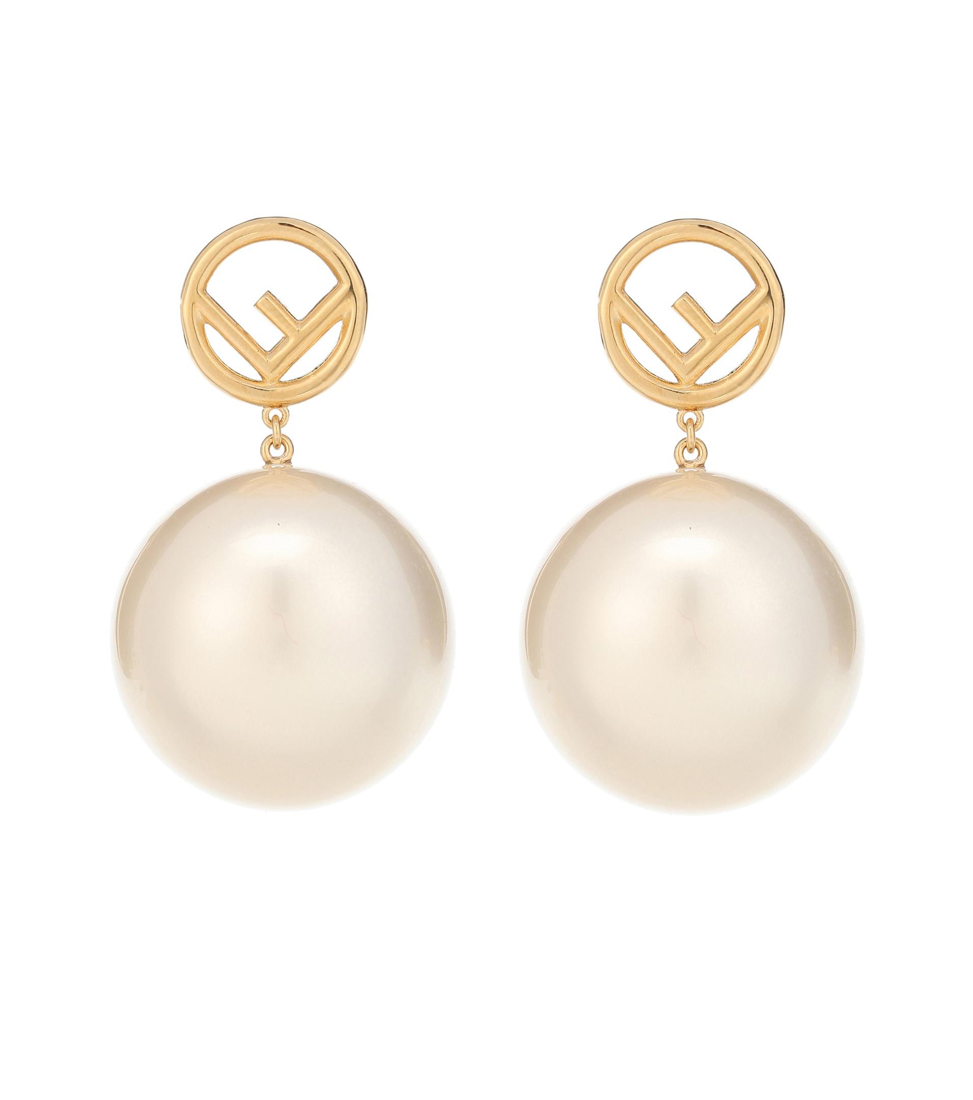 Fendi Faux Pearl Earrings in White | Lyst