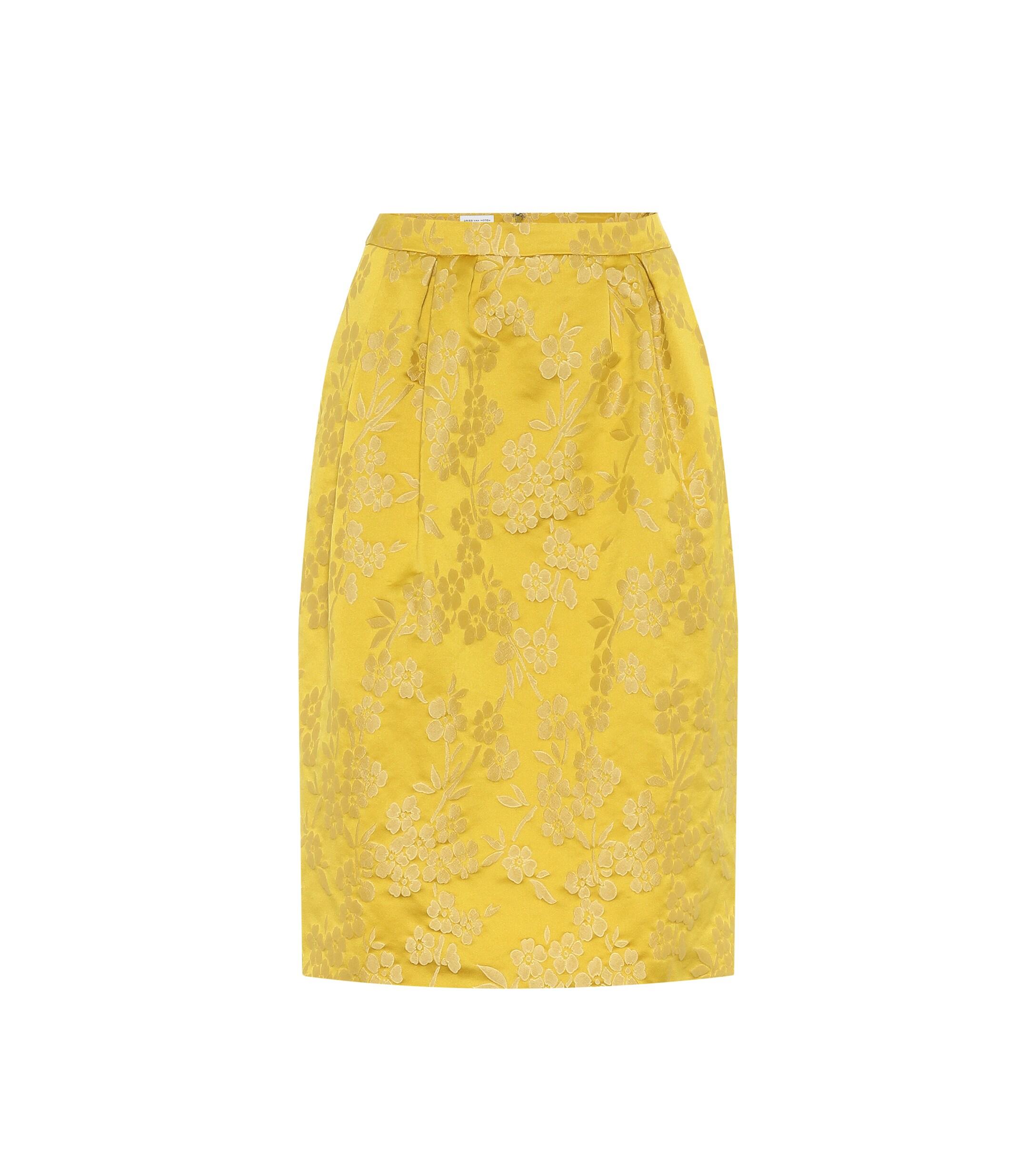 Dries Van Noten Jacquard Midi Skirt in Yellow - Lyst