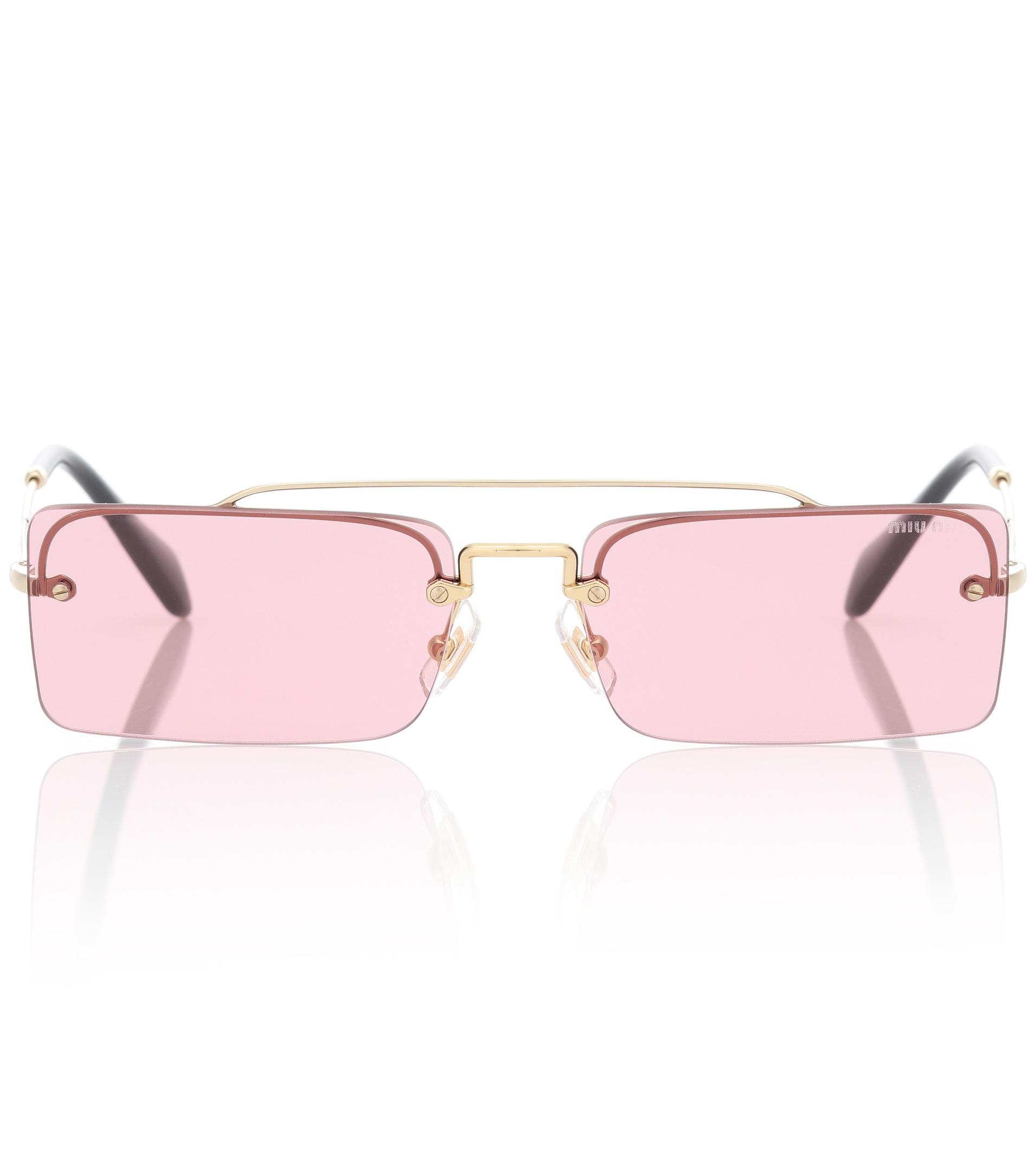 Miu Miu Synthetic Rectangular Sunglasses in Pink Lyst