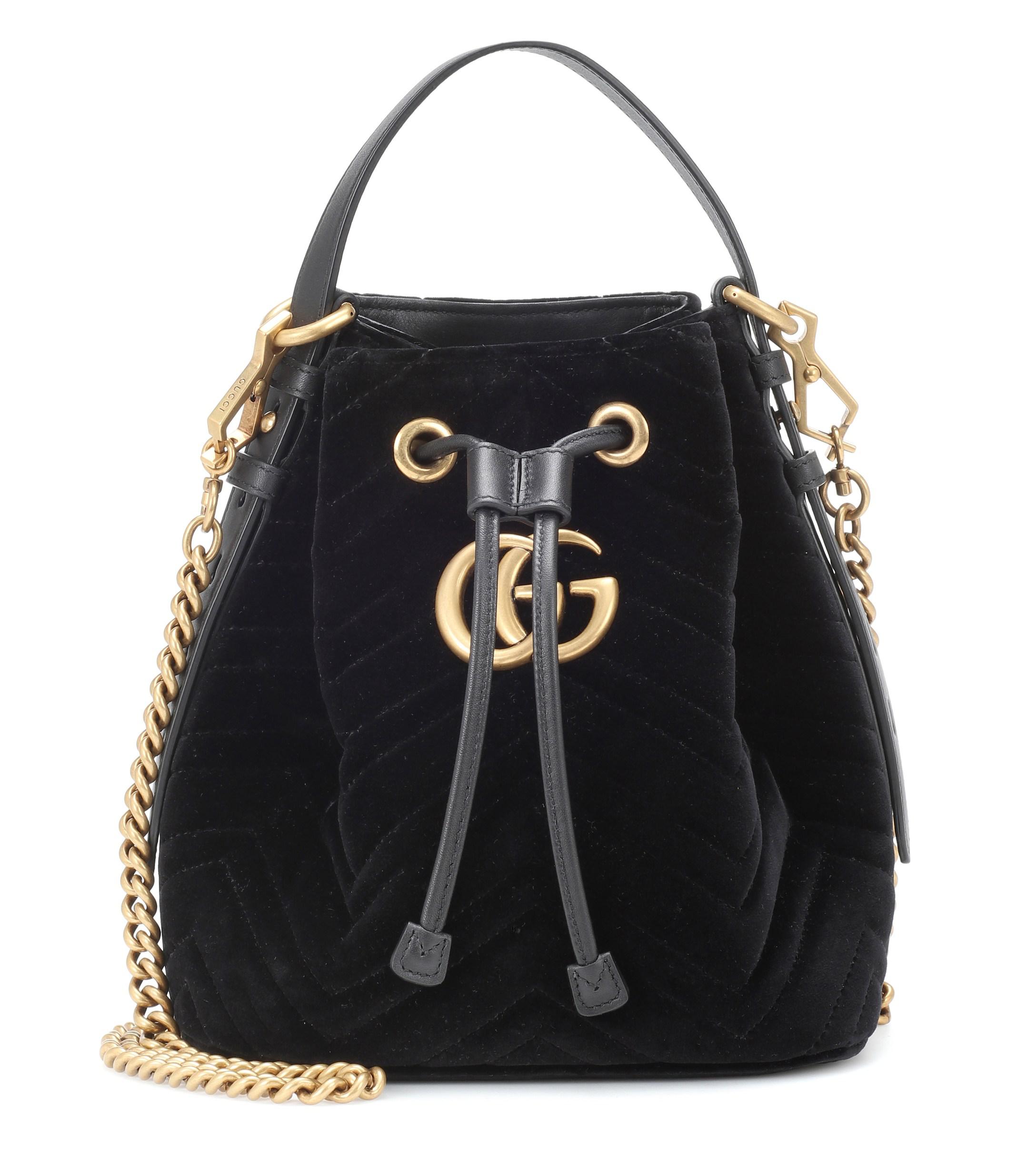 Gucci GG Marmont Velvet Bucket Bag in Black - Save 4% - Lyst