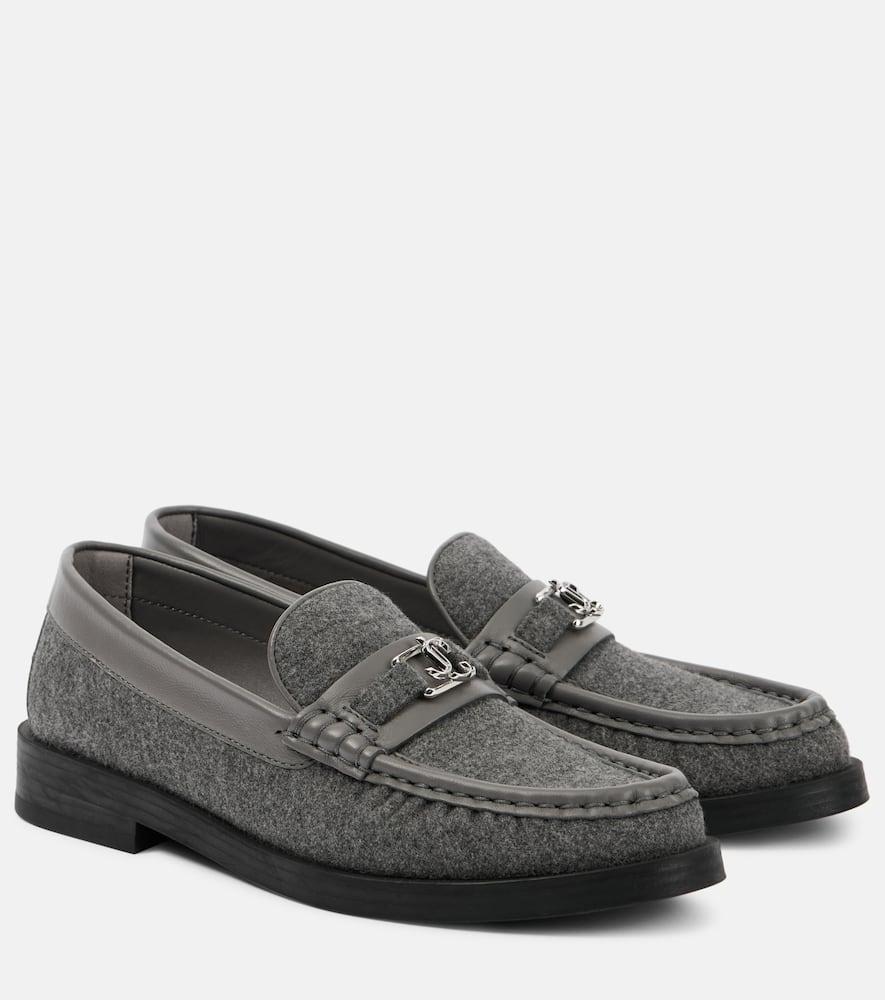 Jimmy Choo Addie Leather-Trimmed Felt Loafers in Gray | Lyst display picture 1