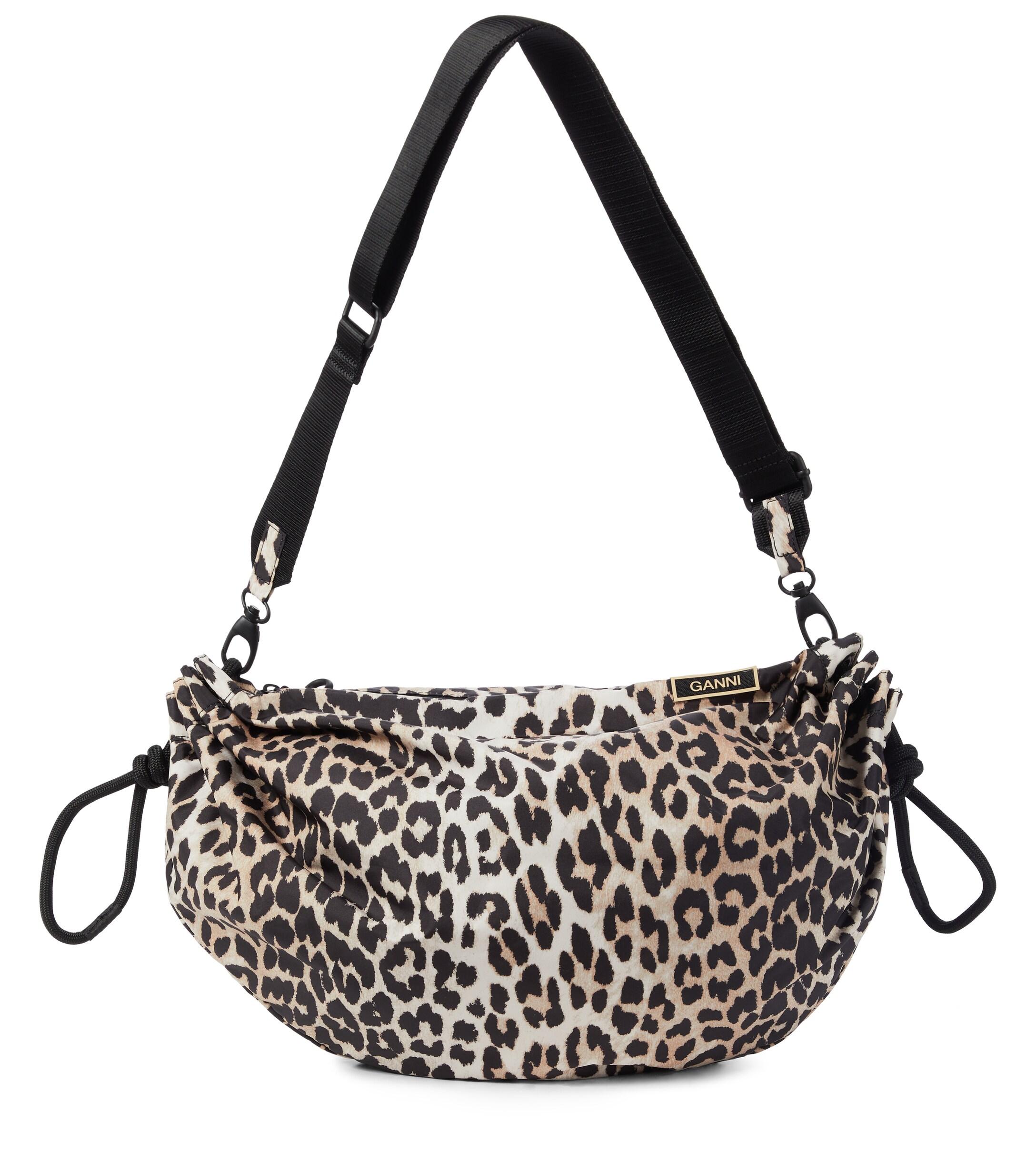 Ganni Synthetic Leopard-print Shoulder Bag in Brown - Lyst