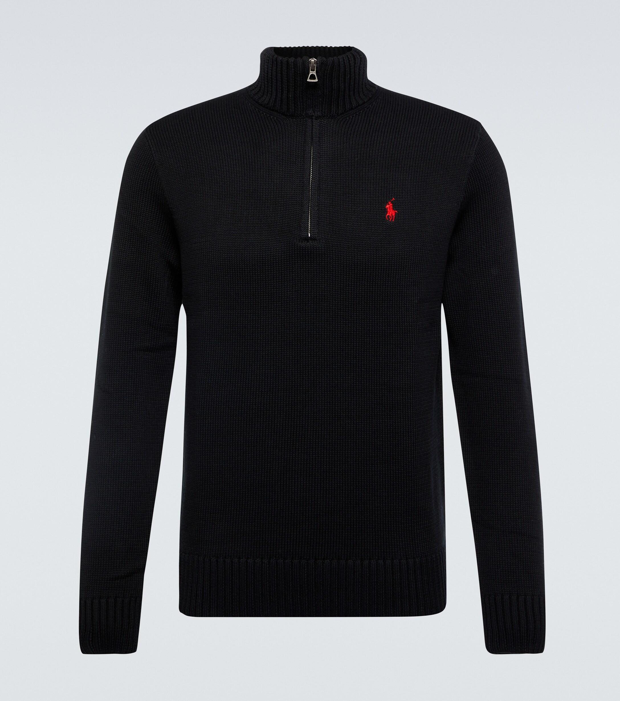 Polo Ralph Lauren Quarter-zip Cotton Sweater in Black for Men | Lyst UK