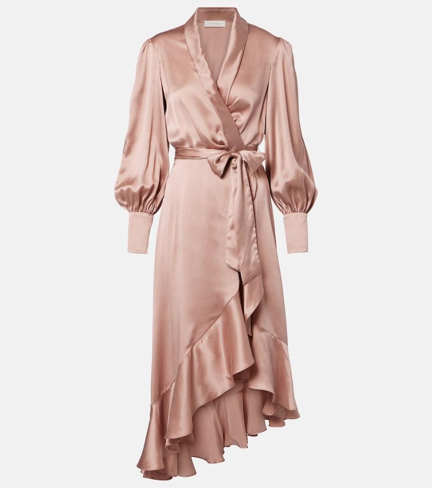 zimmermann ruffled silk satin wrap dress ZIMMERMANN Ruffled Silk-Satin Mini Wrap Dress