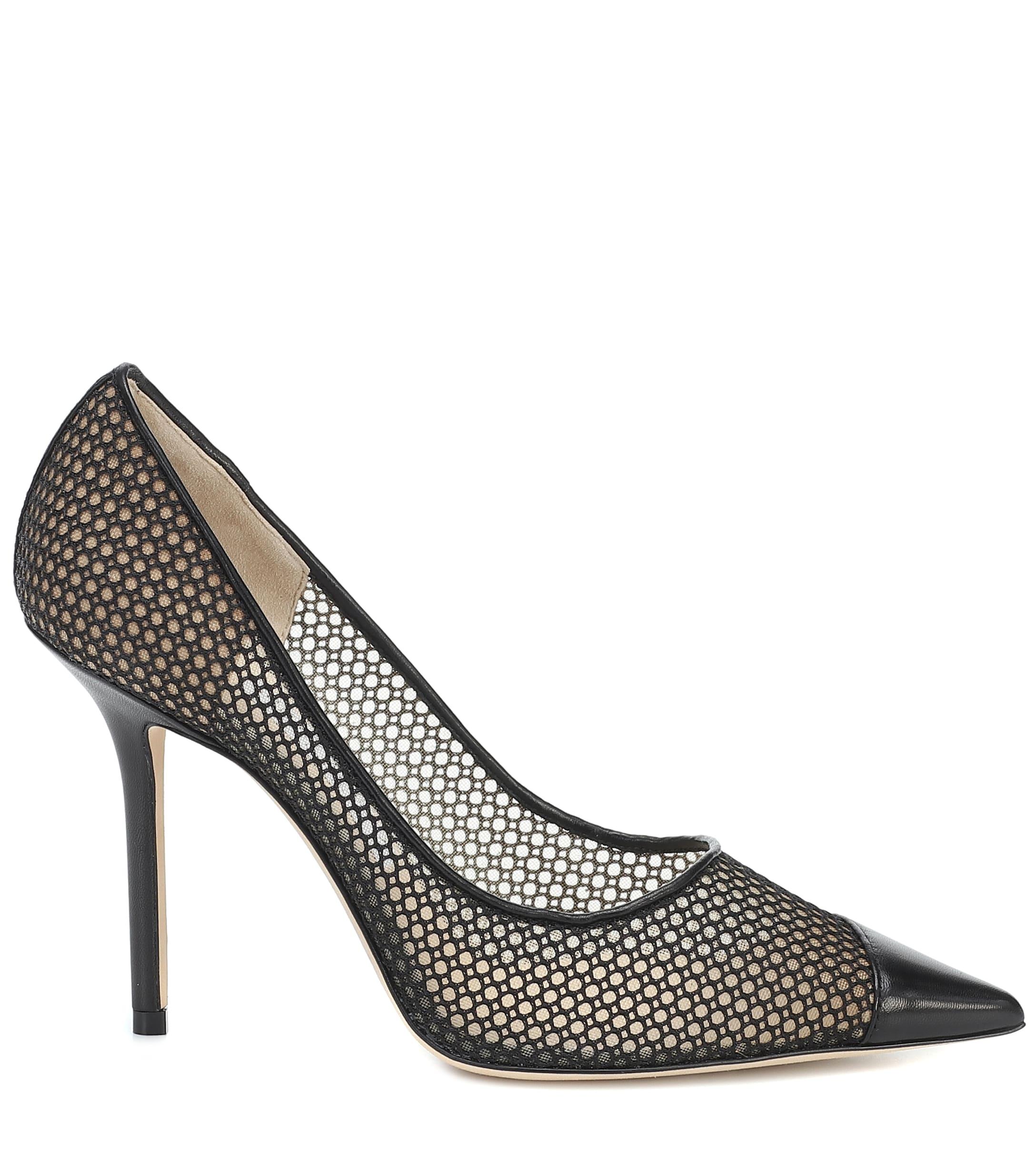 Jimmy Choo Love 100 Leather-trimmed Mesh Pumps in Black - Lyst