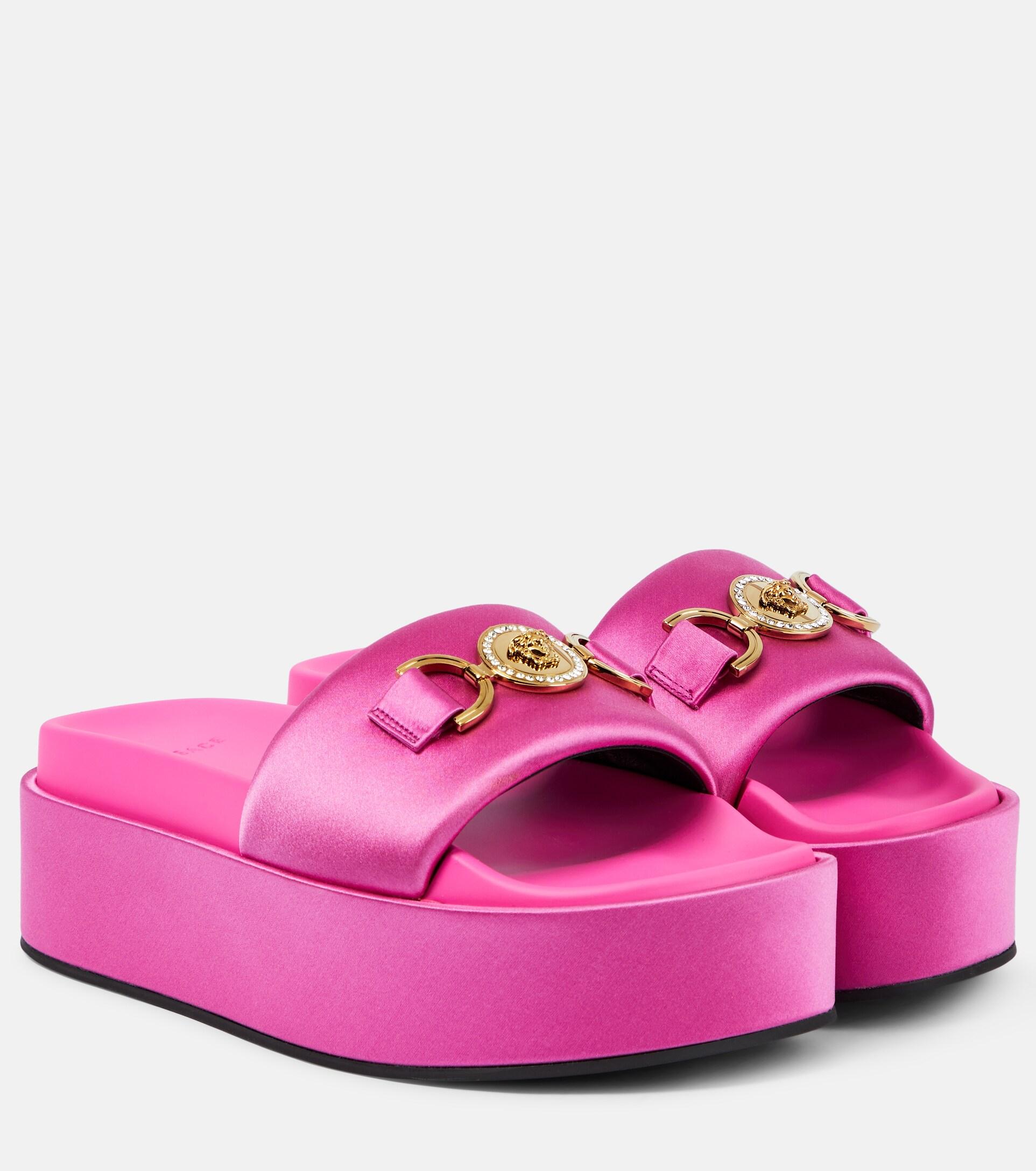 Versace Medusa Biggie Satin Platform Sandals in Pink | Lyst