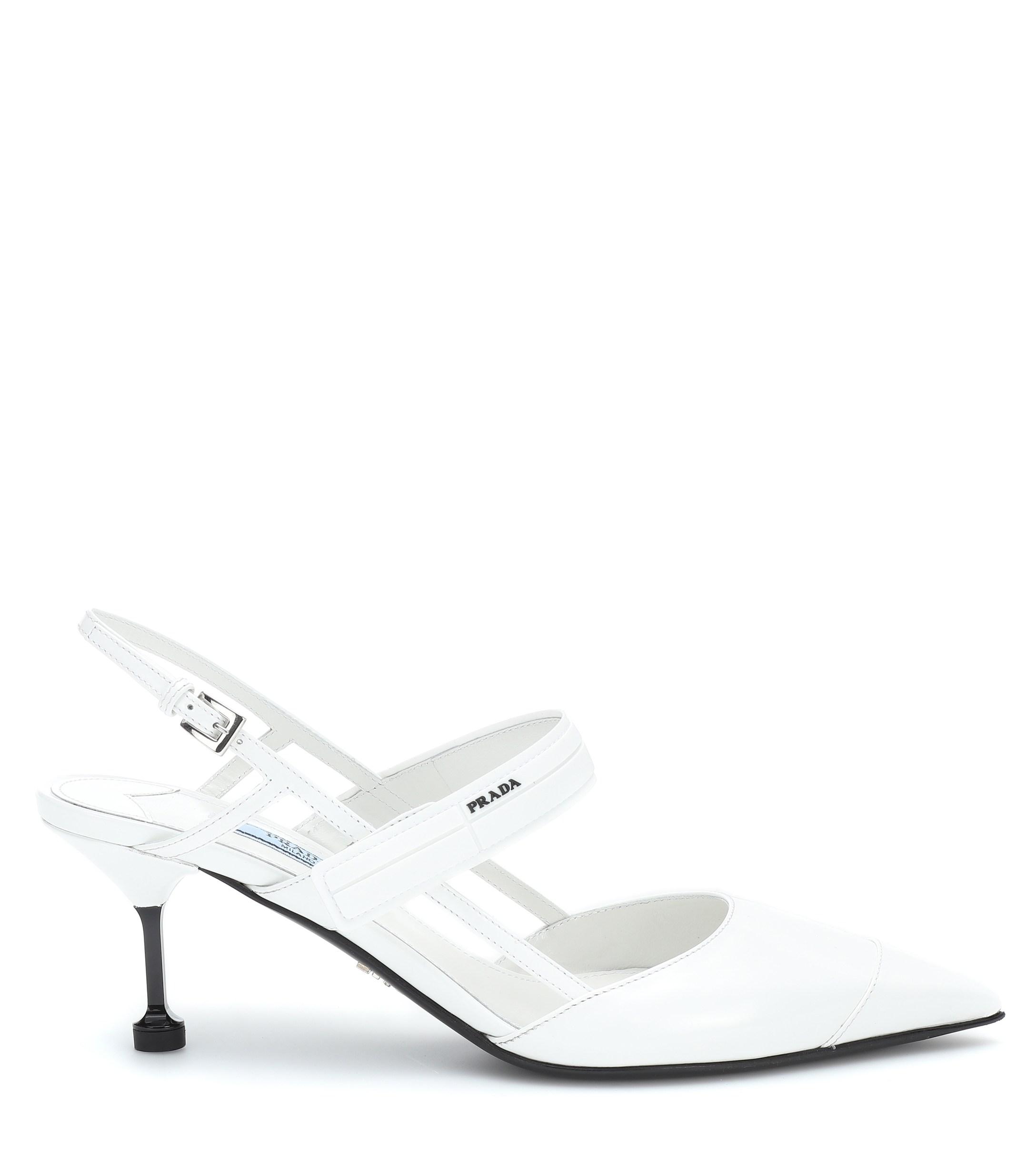 Prada Leather Slingback Pumps in White - Save 22% | Lyst