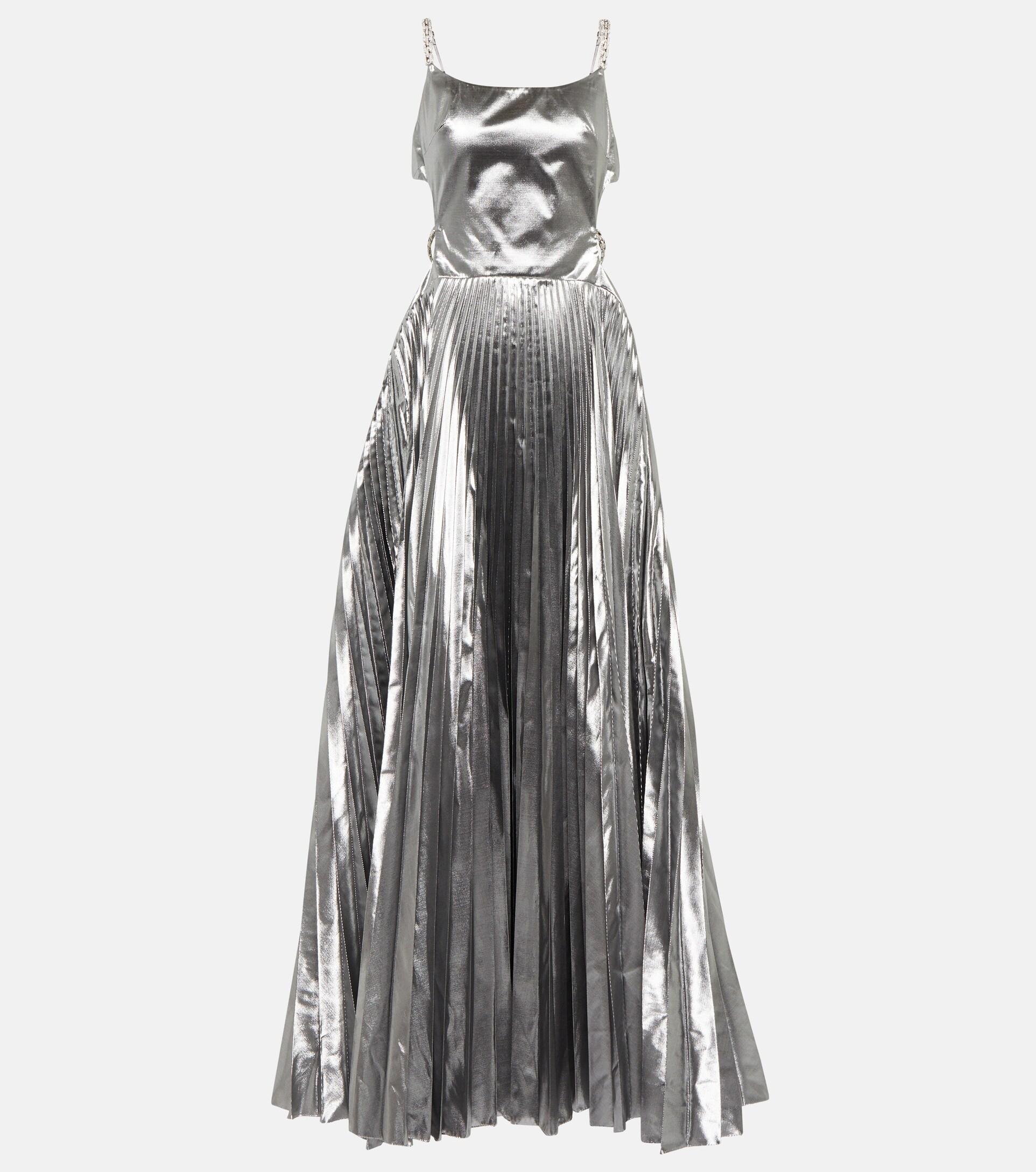 Christopher Kane Cutout Pleated Lame Gown in Gray | Lyst