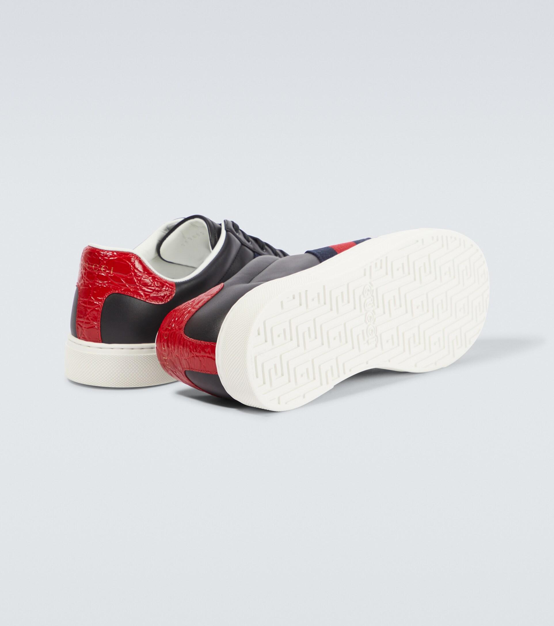 Ace Webbing-Trimmed Leather Sneakers