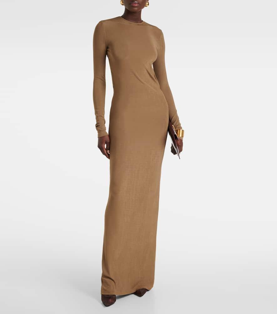 Saint Laurent Jersey Maxi Dress in Brown | Lyst UK