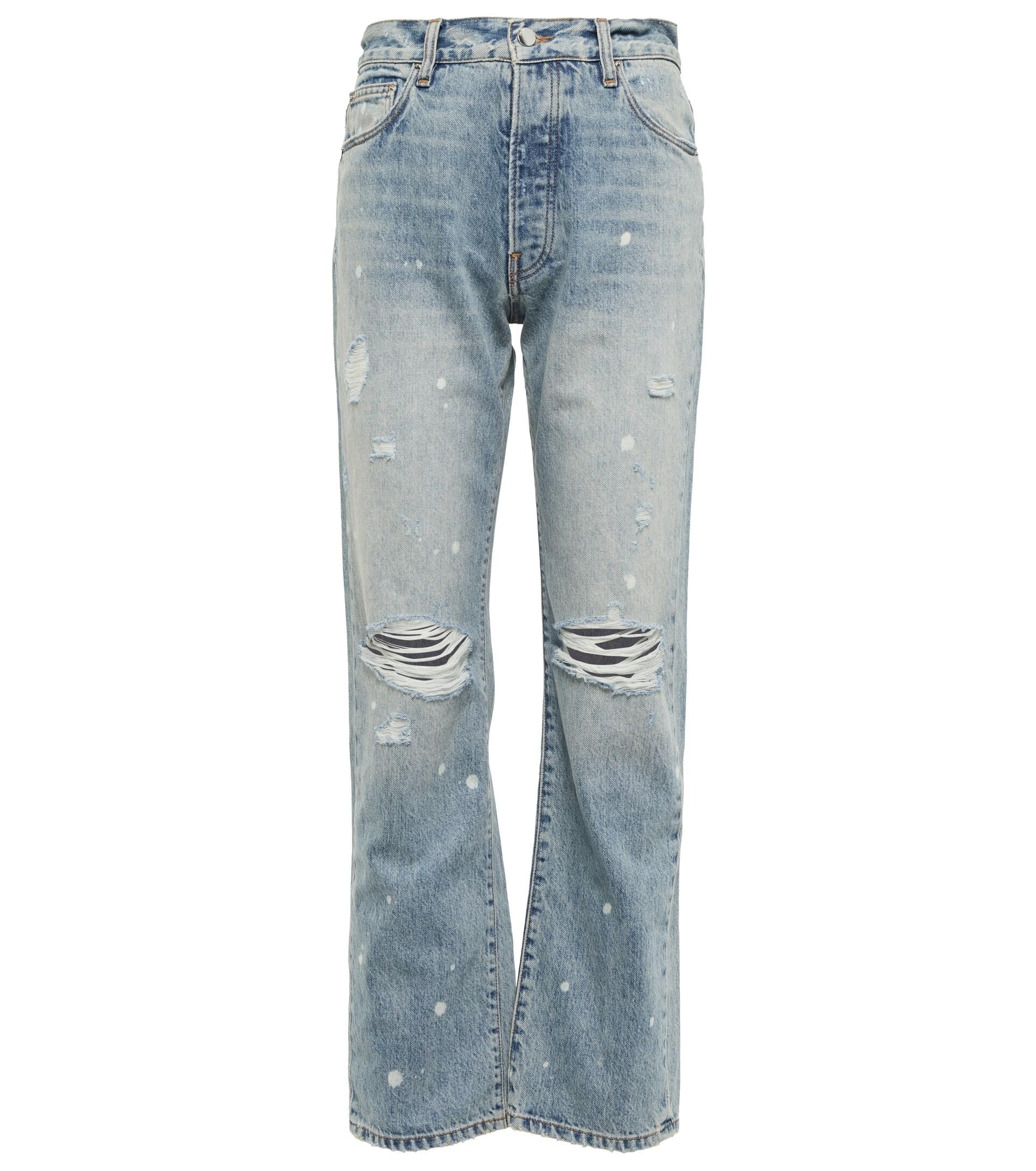 Amiri High-rise Distressed Straight Jeans in Blue | Lyst