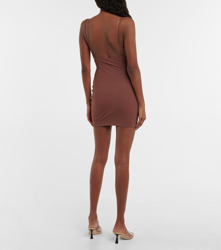 nensi dojaka brown dress Nensi Dojaka Brown Heart Cut Out Chiffon Mini Dress Spring 2022   PaumLosAngeles
