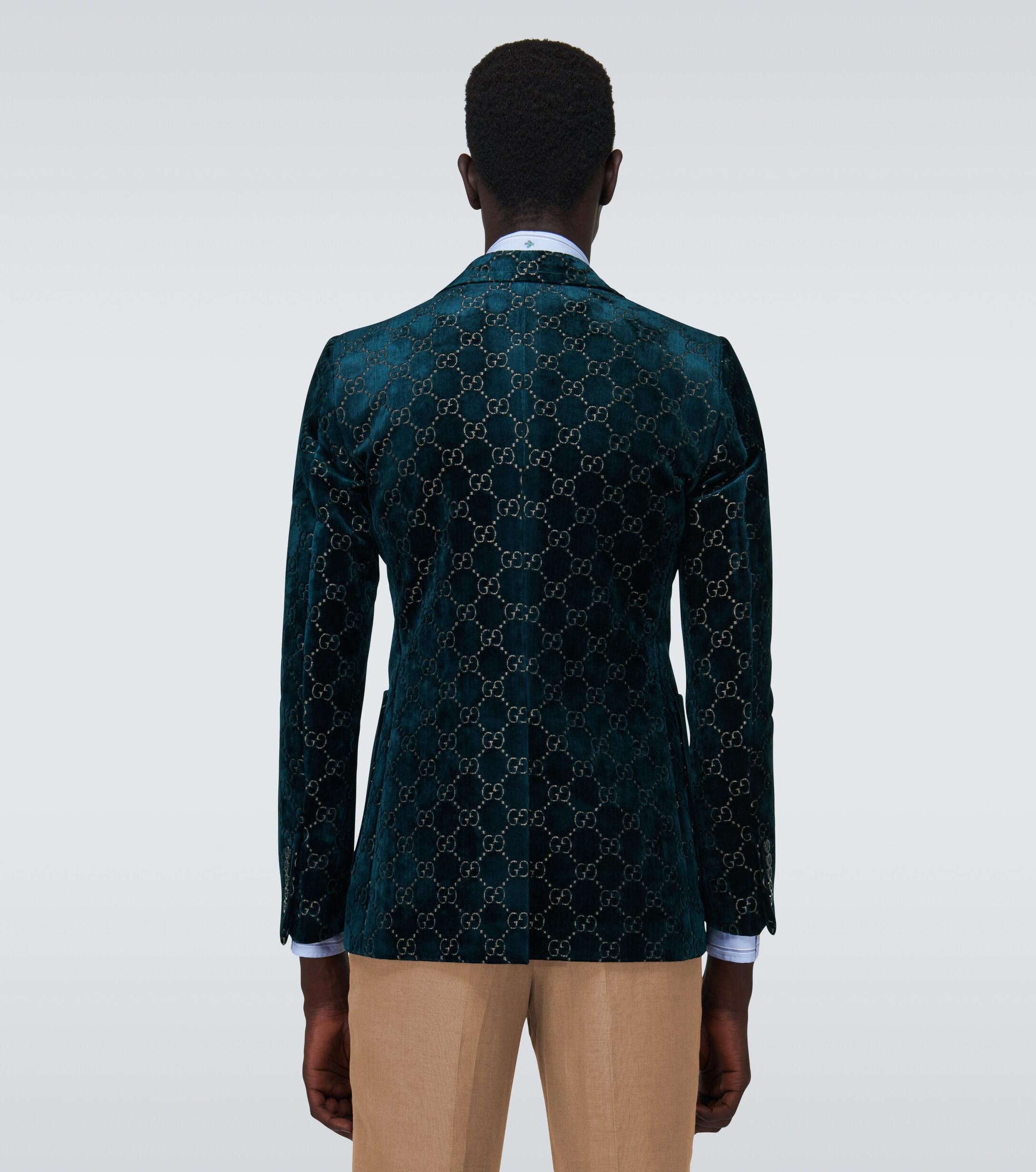 Dress Gucci Velvet Blazer Mens Gucci GG Velvet Jacket In Blue For