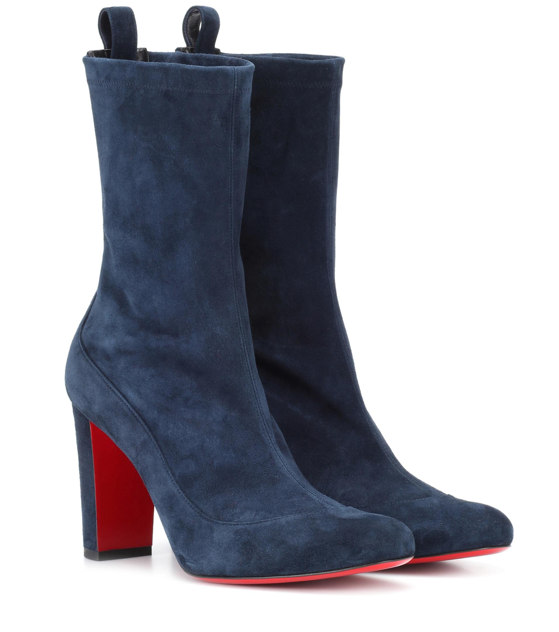 Louboutin Gena 85 Suede Ankle Boots in Blue | Lyst