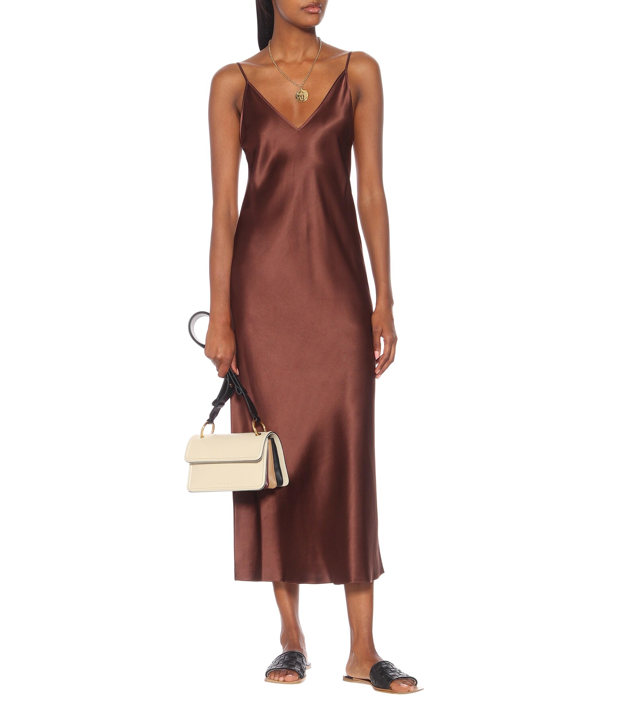 JOSEPH Clea Silksatin Slip Maxi Dress in Brown Lyst