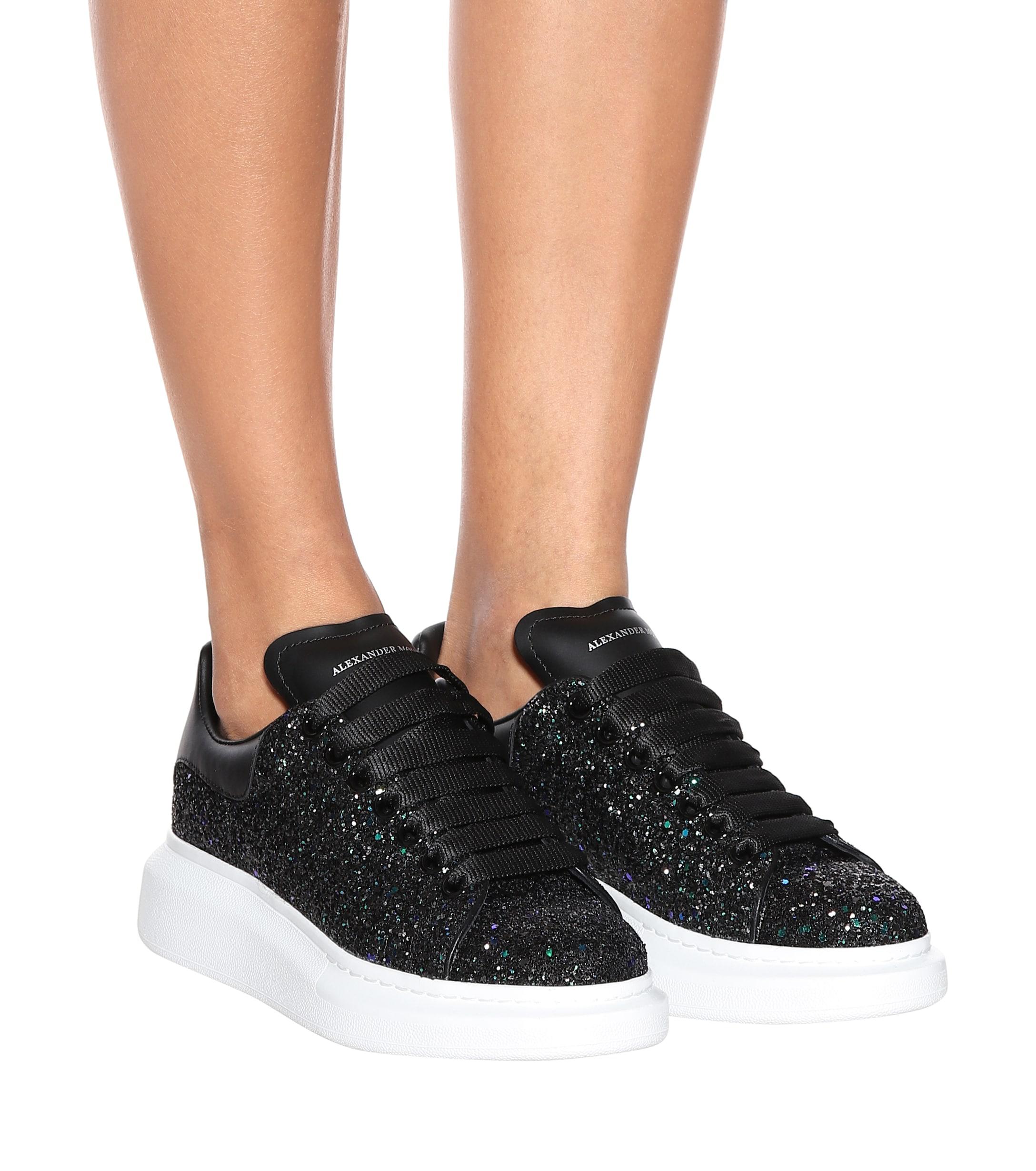 alexander mcqueen black glitter trainers