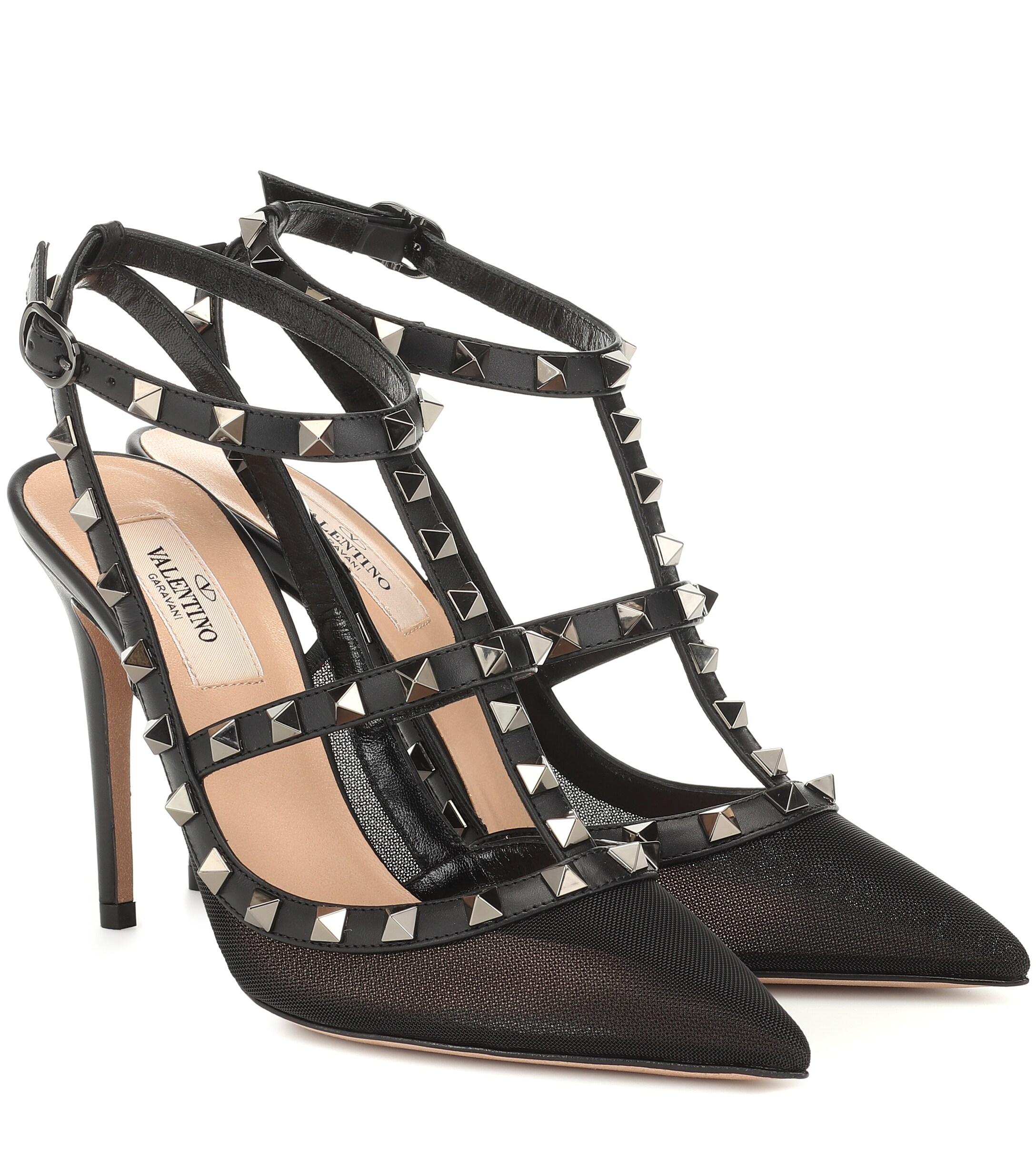 Rockstud Mesh And Leather Pumps - Lyst