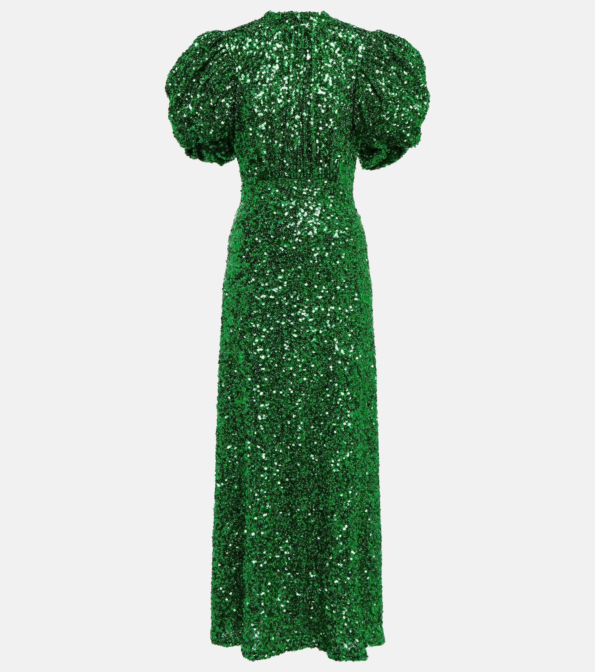【ROTATE】★SEQUINS PUFF SLEEVE DRESS スパンコールドレス Puff-sleeve sequined midi dress in silver - Rotate | Mytheresa