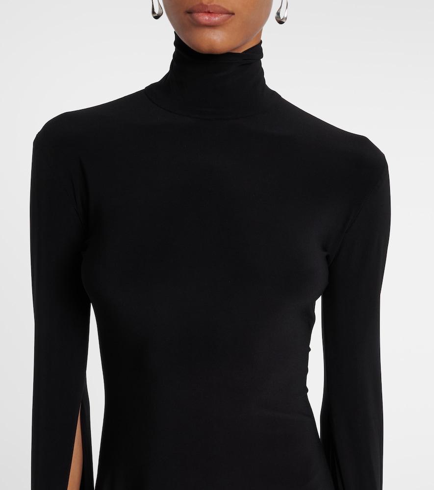 Norma Kamali High-Neck Jersey Minidress in Black | Lyst