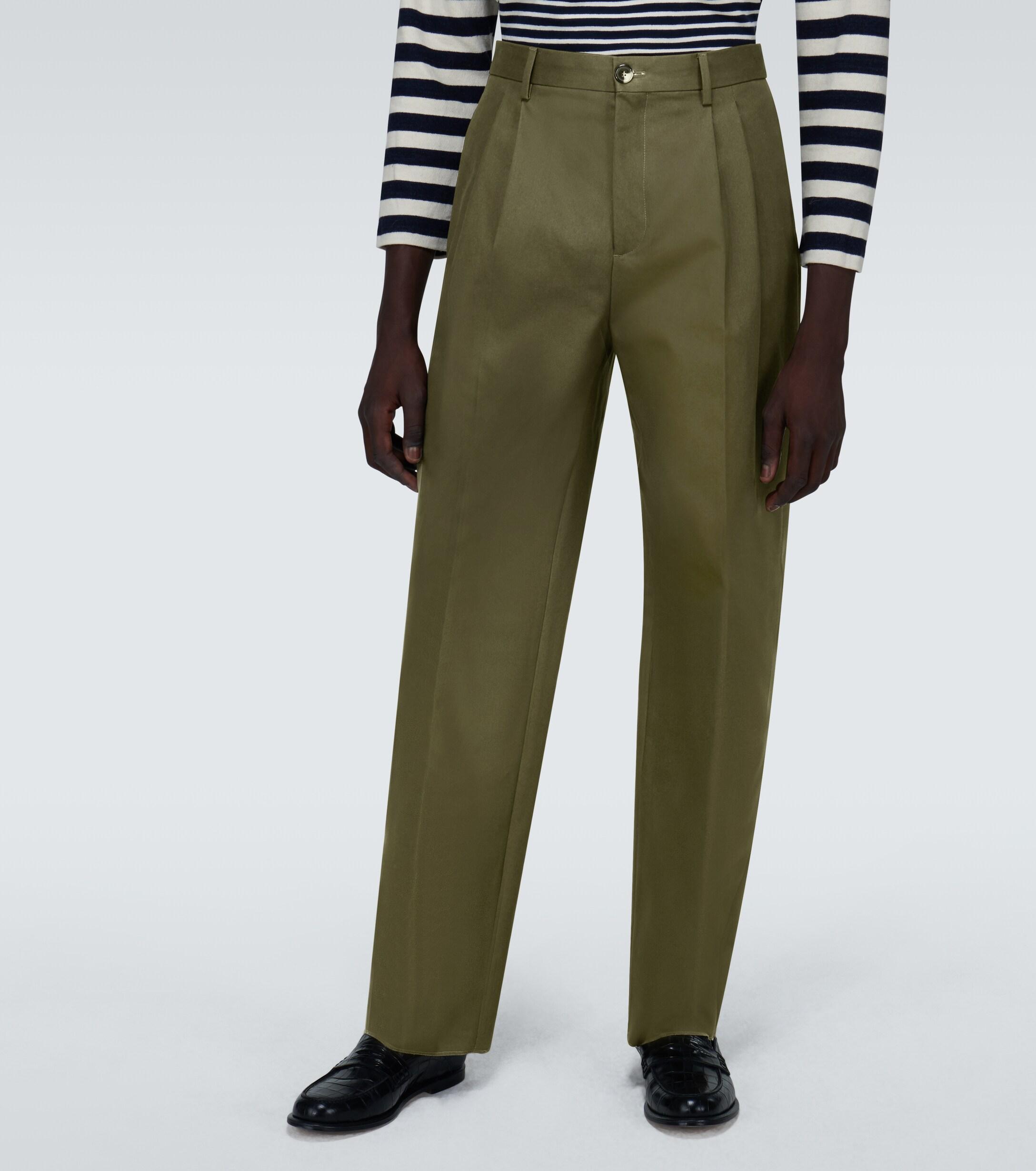 Loewe Double-pleated Cotton Pants in Green for Men - Lyst