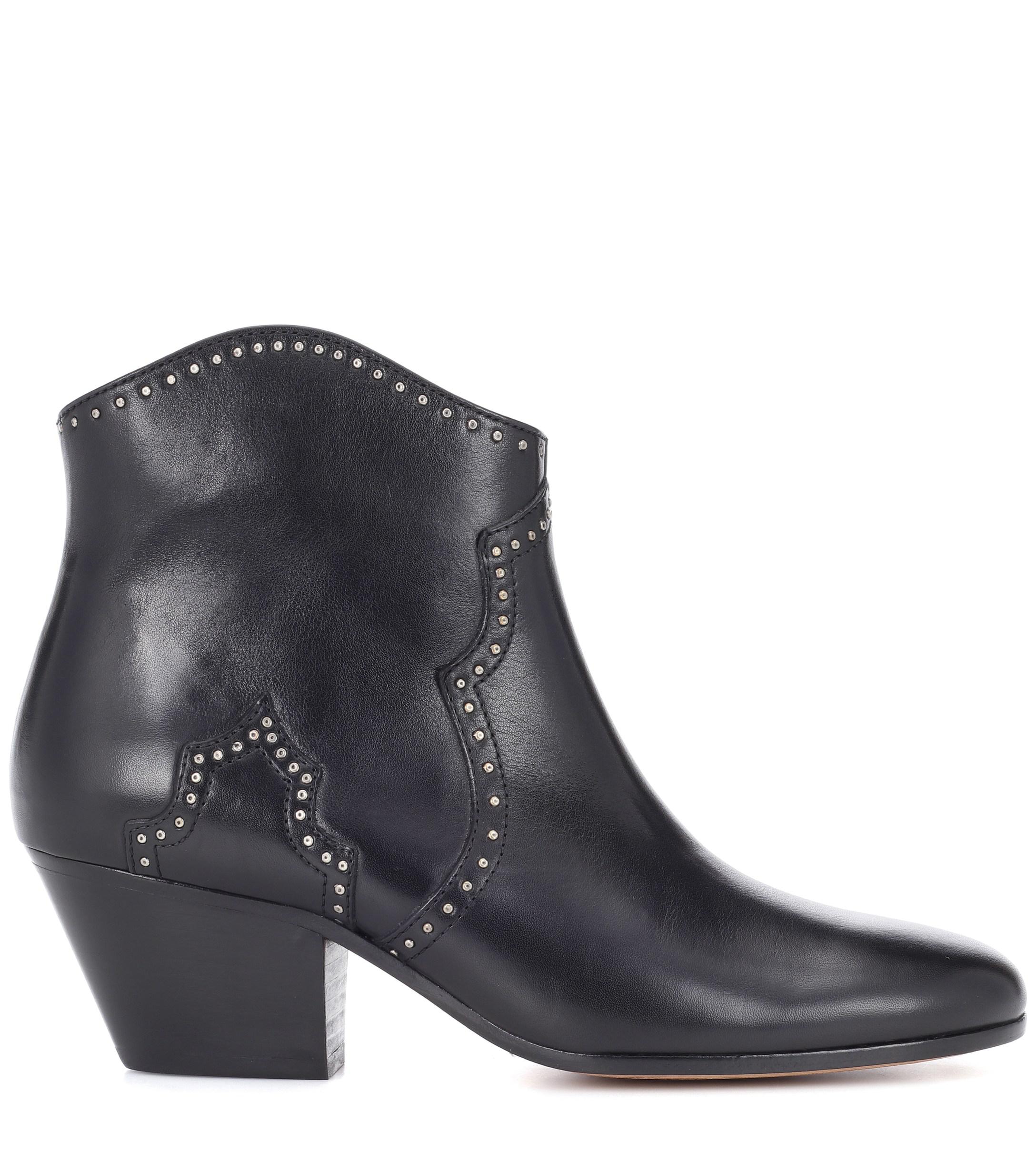 Isabel Marant Dicker Leather Ankle Boots in Black - Lyst