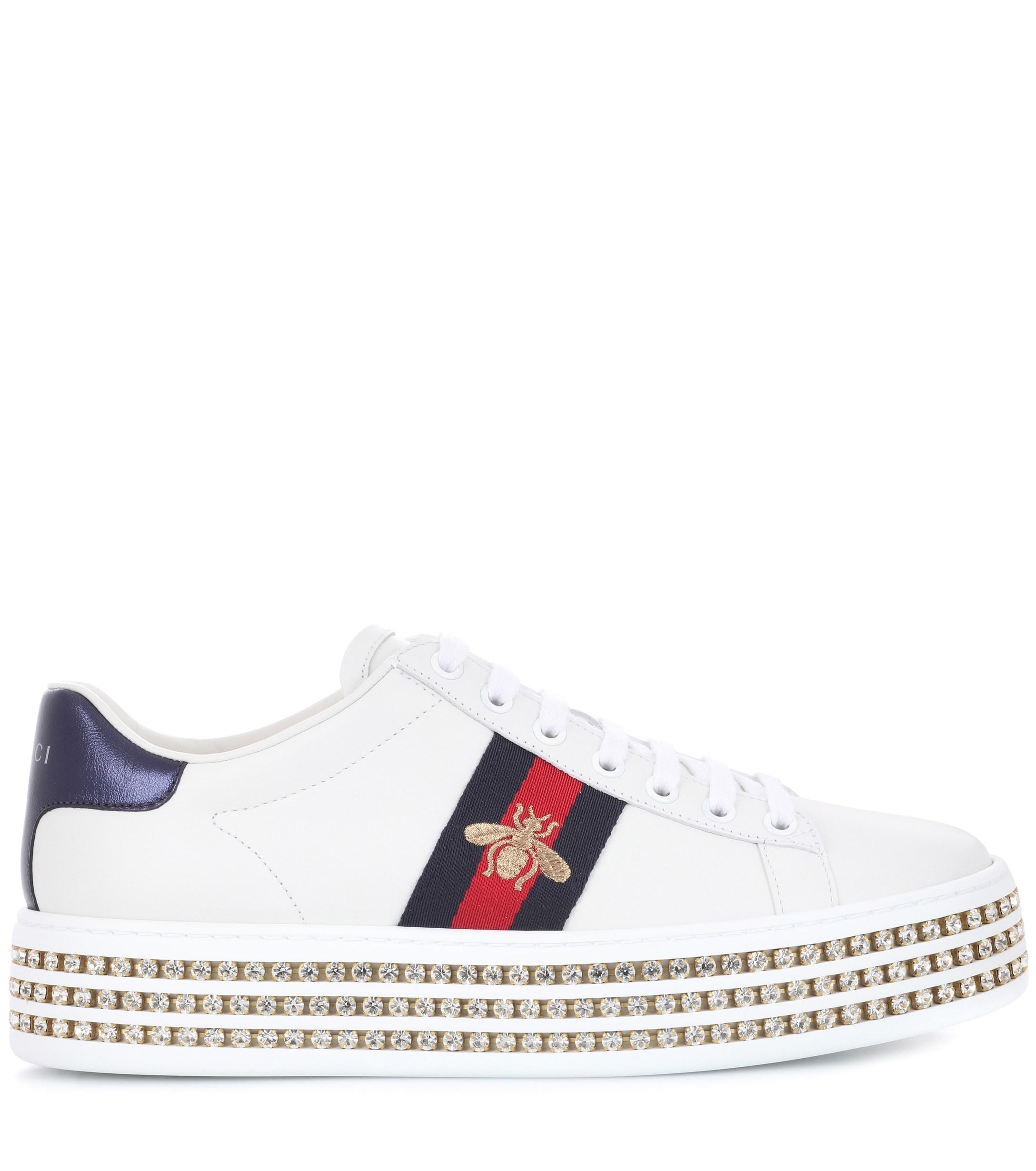 Gucci Leather Ace Crystal-embellished Flatform Sneakers - Save 50% - Lyst