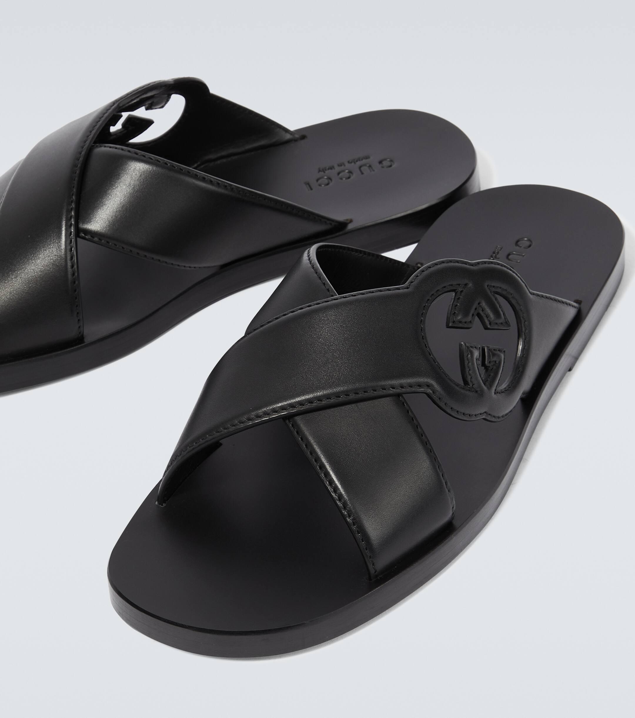 Gucci Interlocking G Slide Sandal in Black for Men Lyst Canada