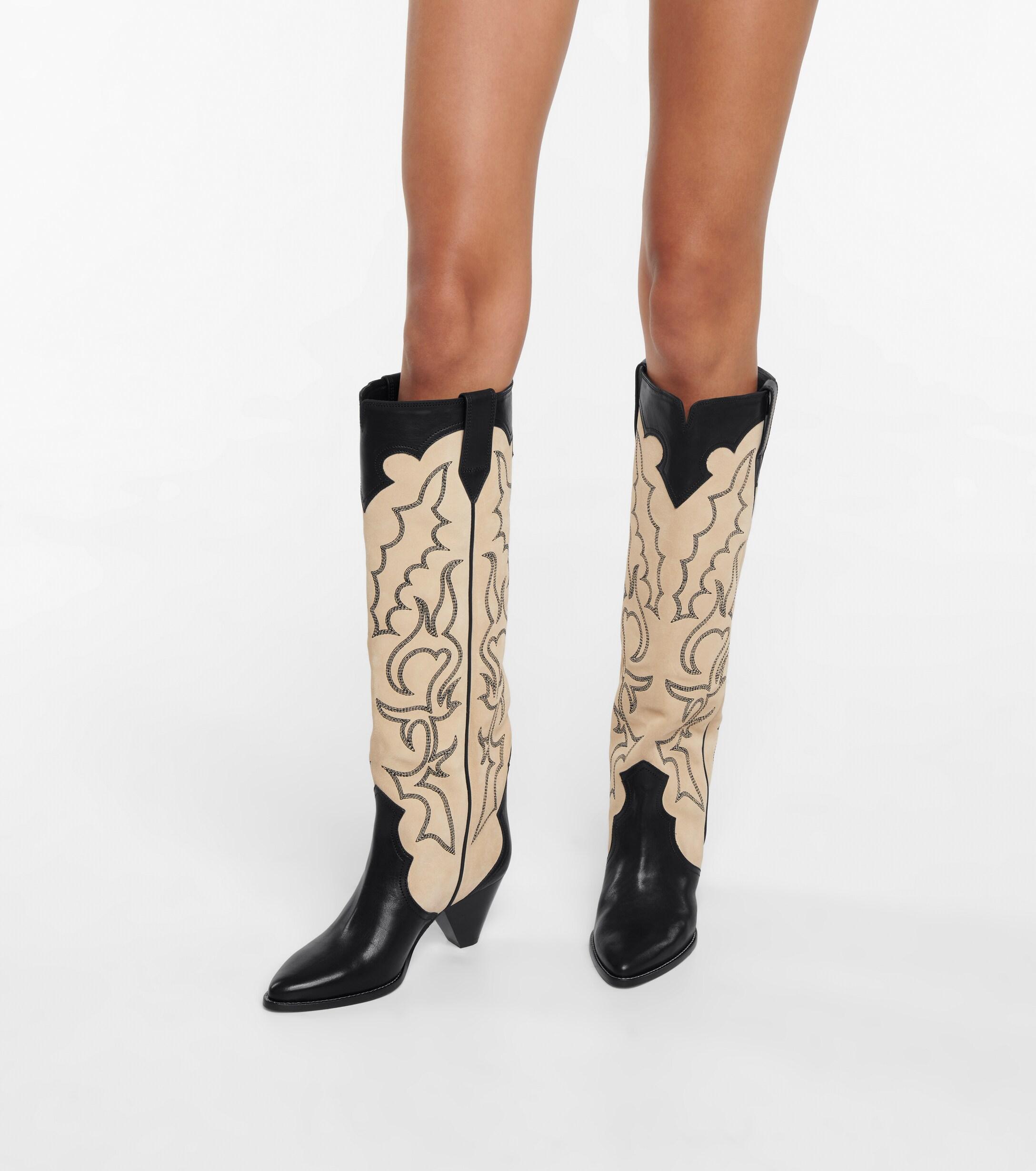 Marant Leila Leather And Velvet Western Boots in Natural | Lyst
