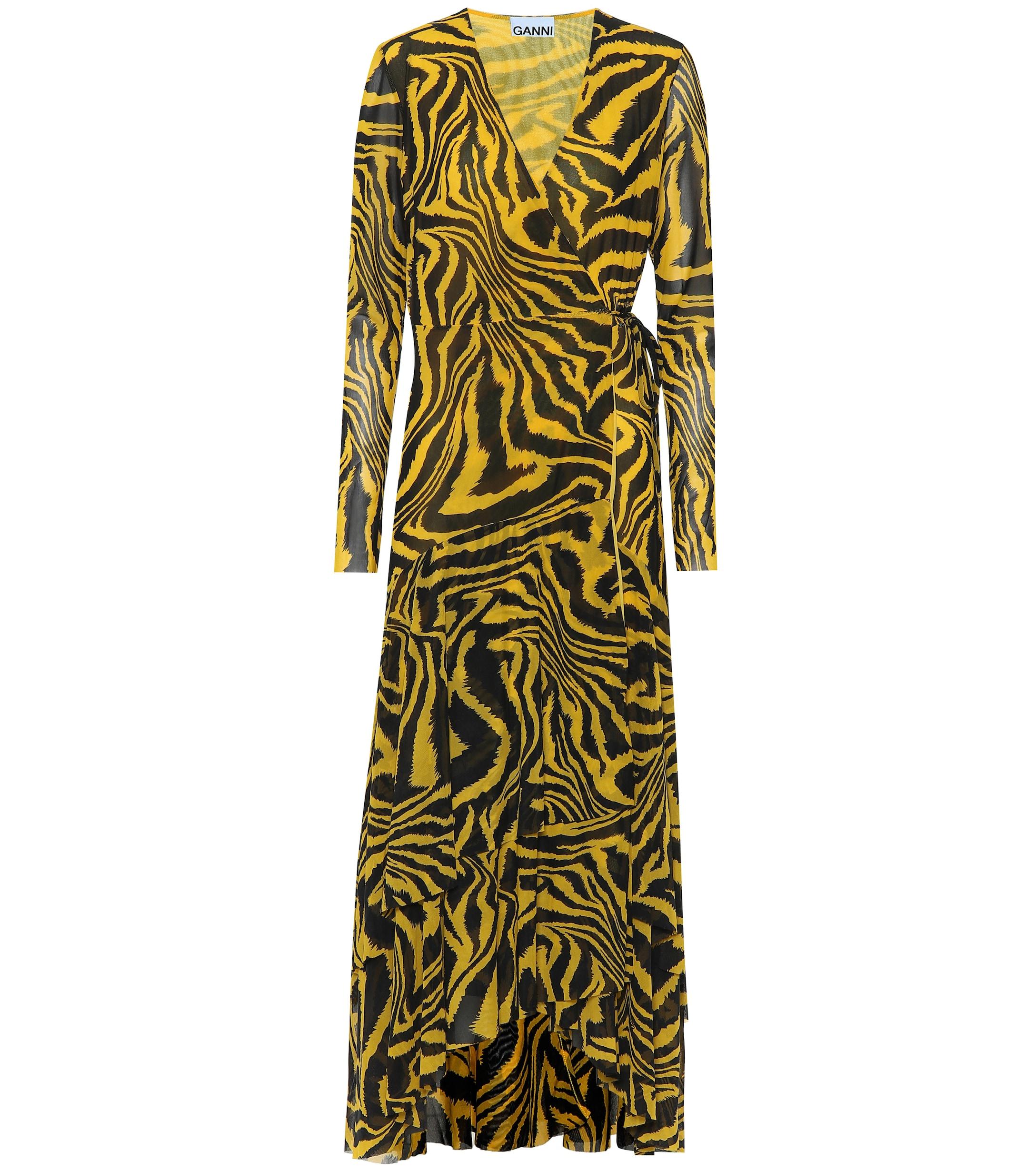 Ganni Exclusive To Mytheresa – Animal-print Mesh Wrap Dress in Yellow ...