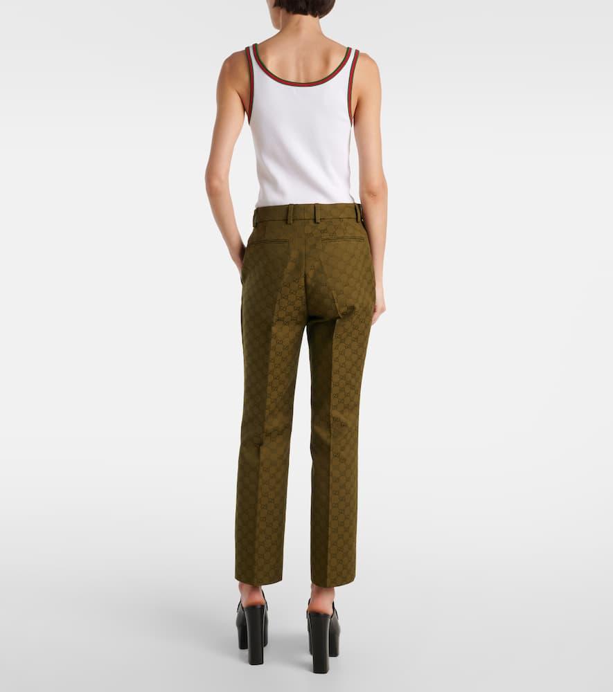 パンツ GUCCI MILITARY GREEN TROUSERS IN GG FABRIC Women's Gucci Straight-leg pants | Lyst
