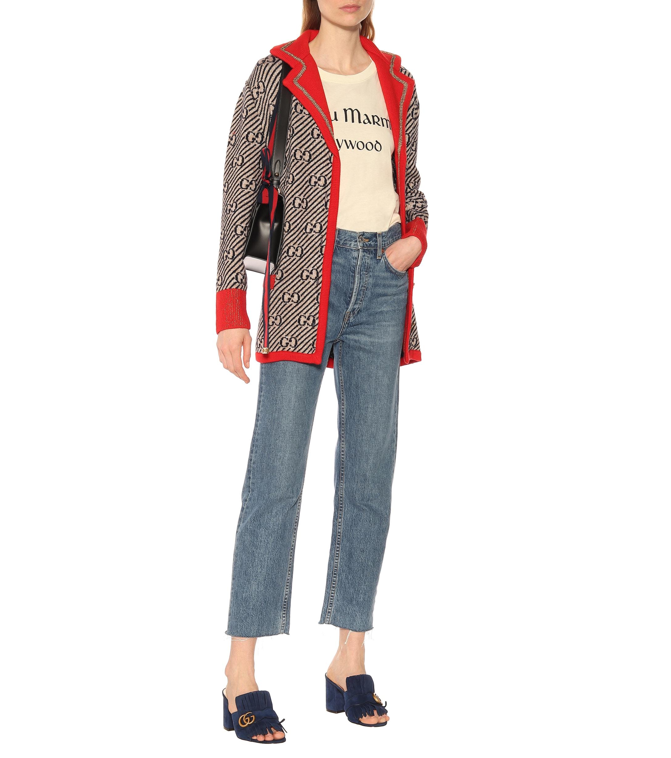 gucci suede mid heel slide