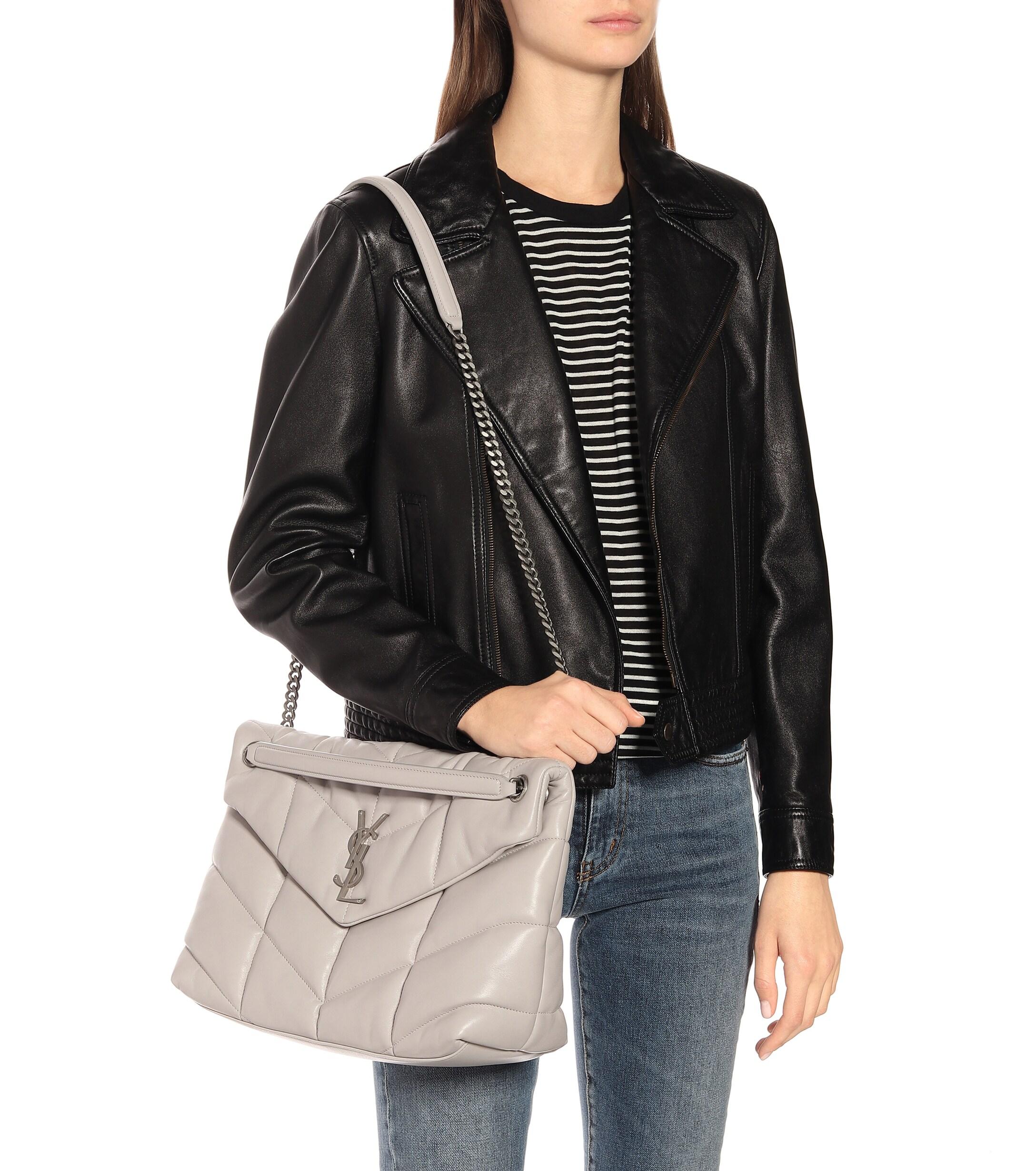 Saint Laurent Leather Loulou Puffer Medium Shoulder Bag in Grey (Gray) |  Lyst