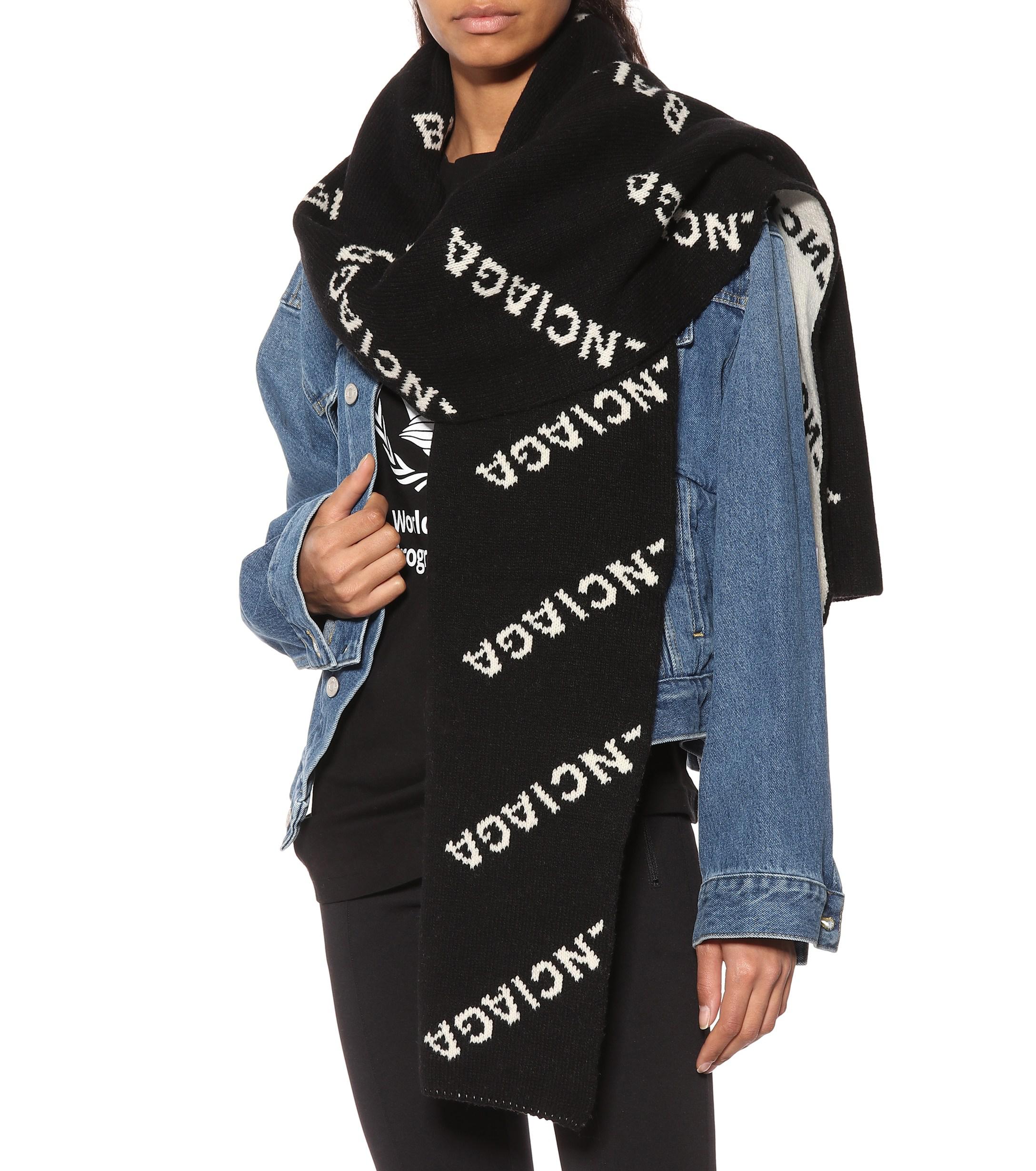 Balenciaga Wool Allover Logo Scarf in Black White (Black) - Lyst