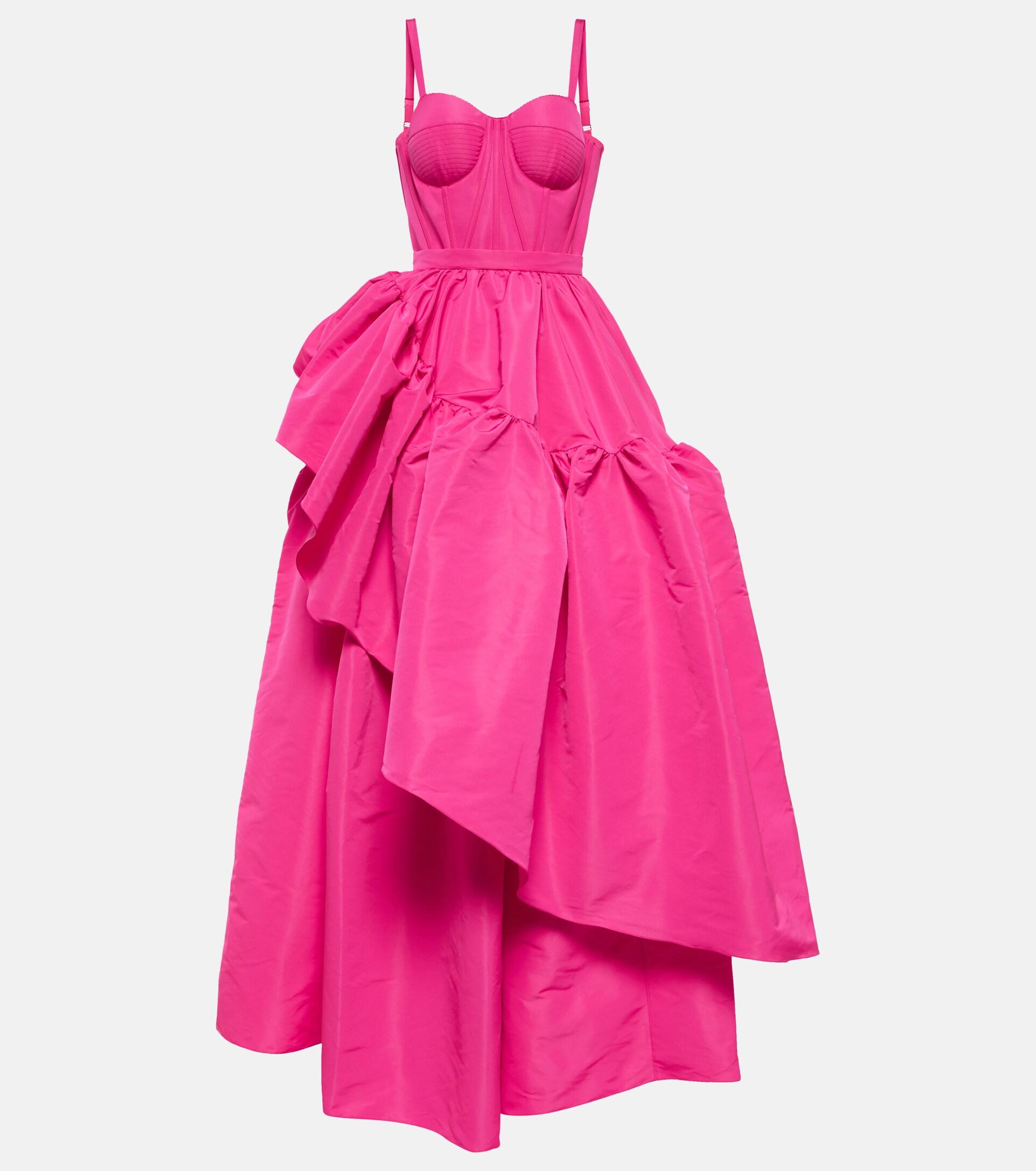 Alexander McQueen Asymmetric Faille Corset Gown in Pink | Lyst