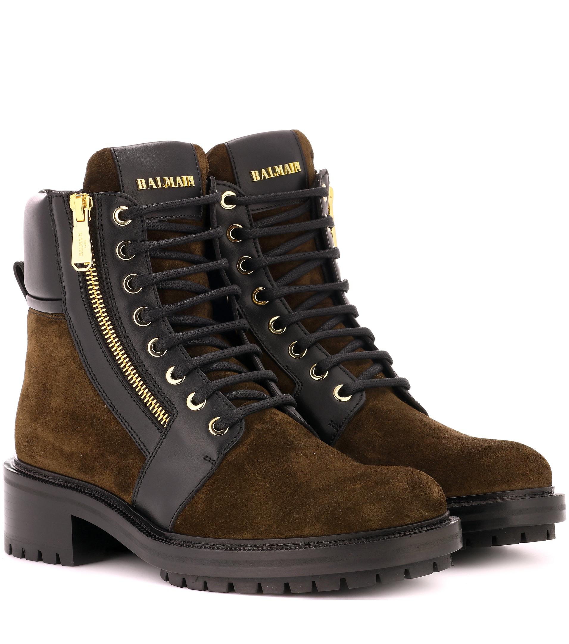 Balmain Army Ranger Suede Ankle Boots in Brown - Lyst