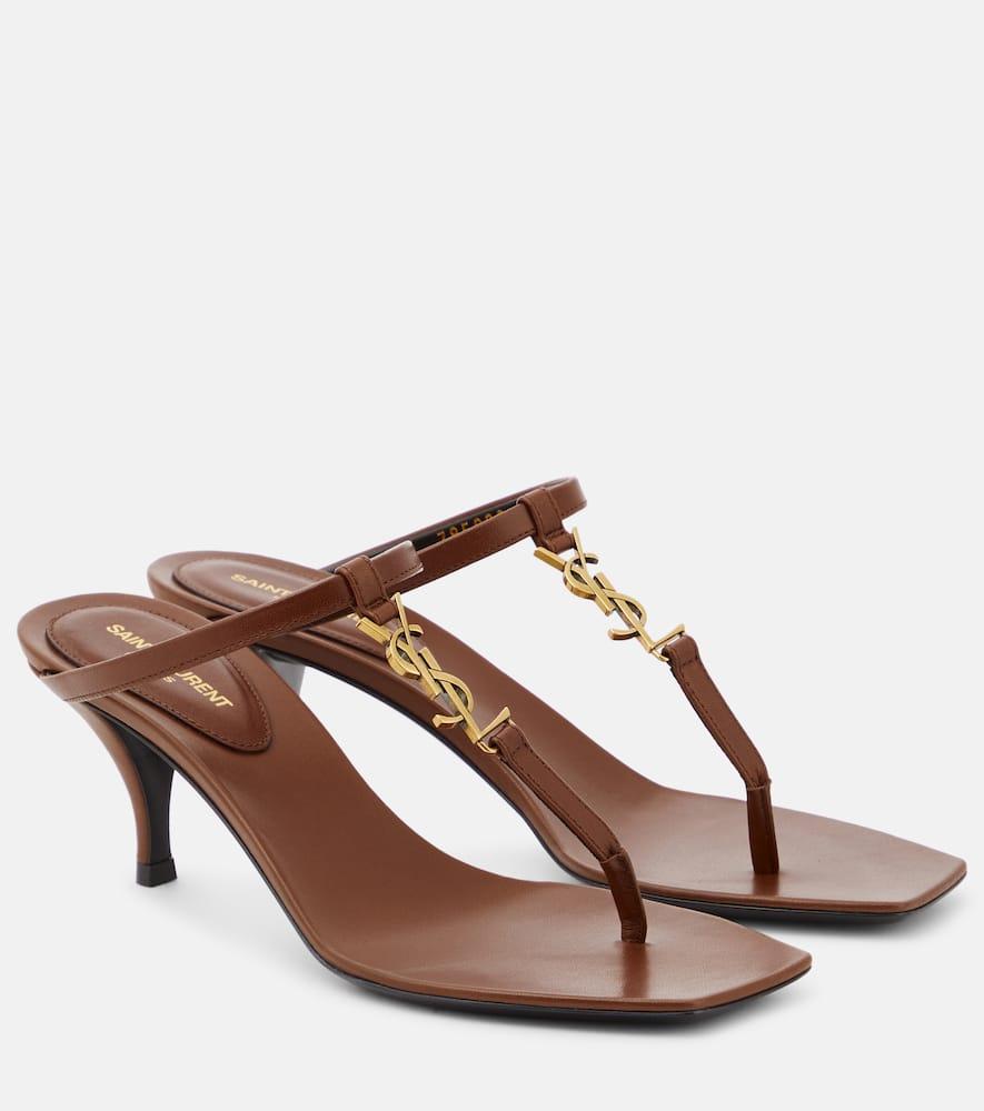 Saint Laurent Cassandra 60 Leather Thong Sandals in Brown Lyst