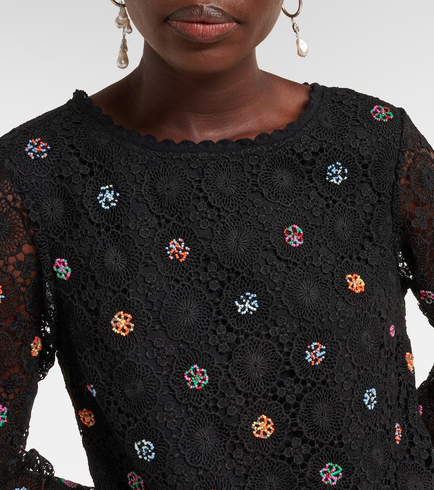 RIXO London Mylene Crochet Beaded Mini Dress in Black Lyst UK