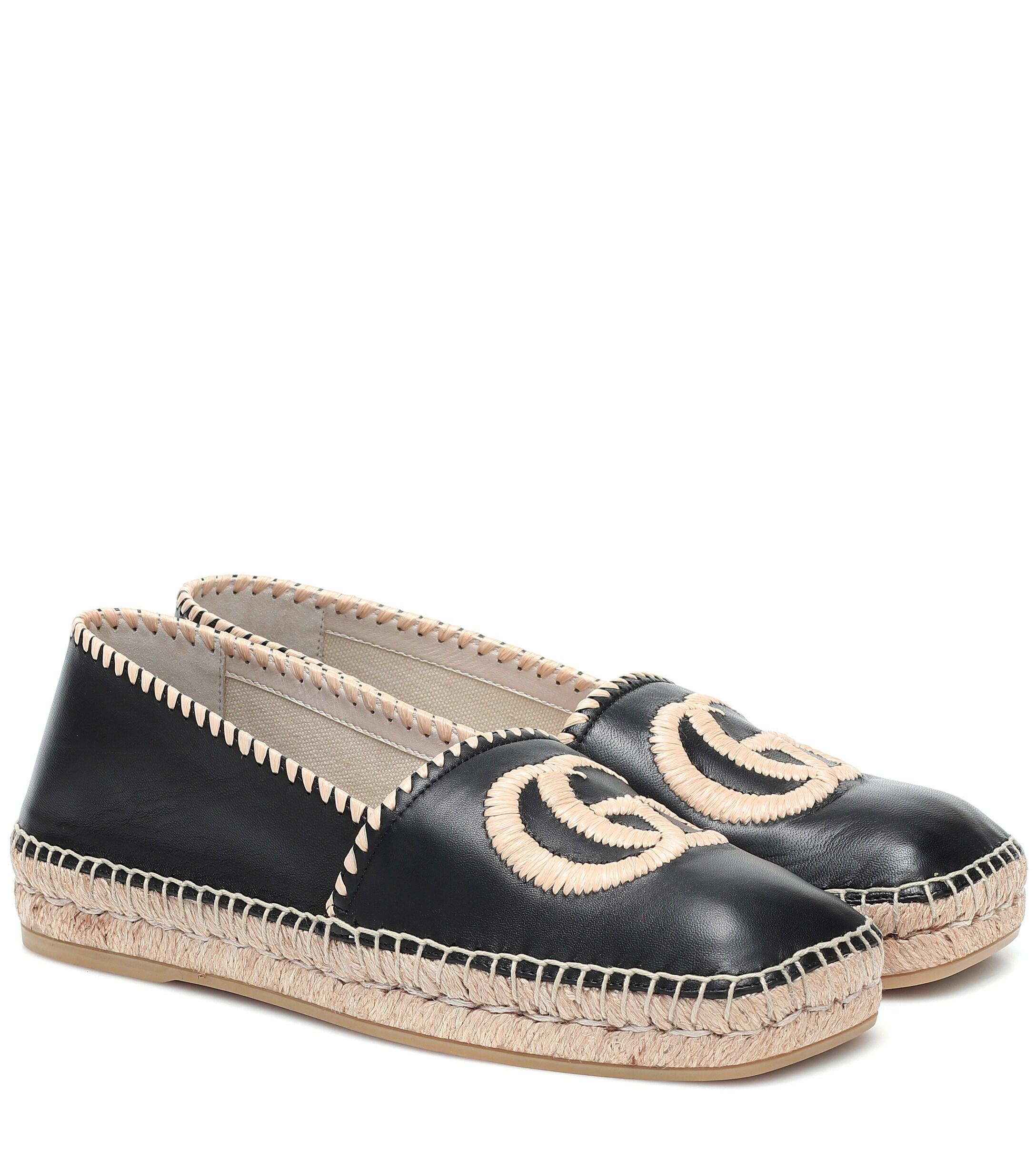 Gucci GG Leather Espadrilles in Black - Lyst