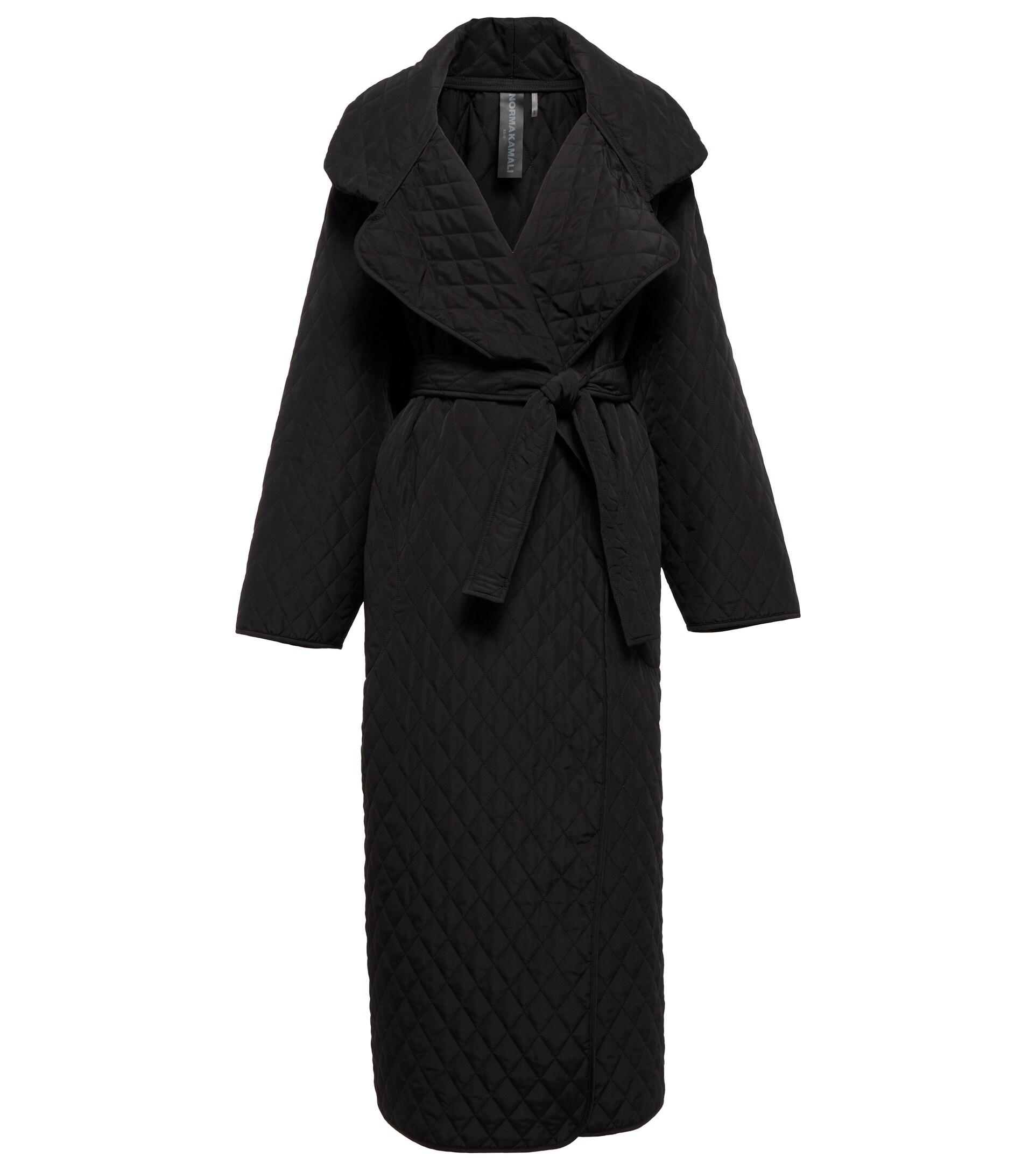 Norma Kamali Quilted Wrap Coat in Black | Lyst
