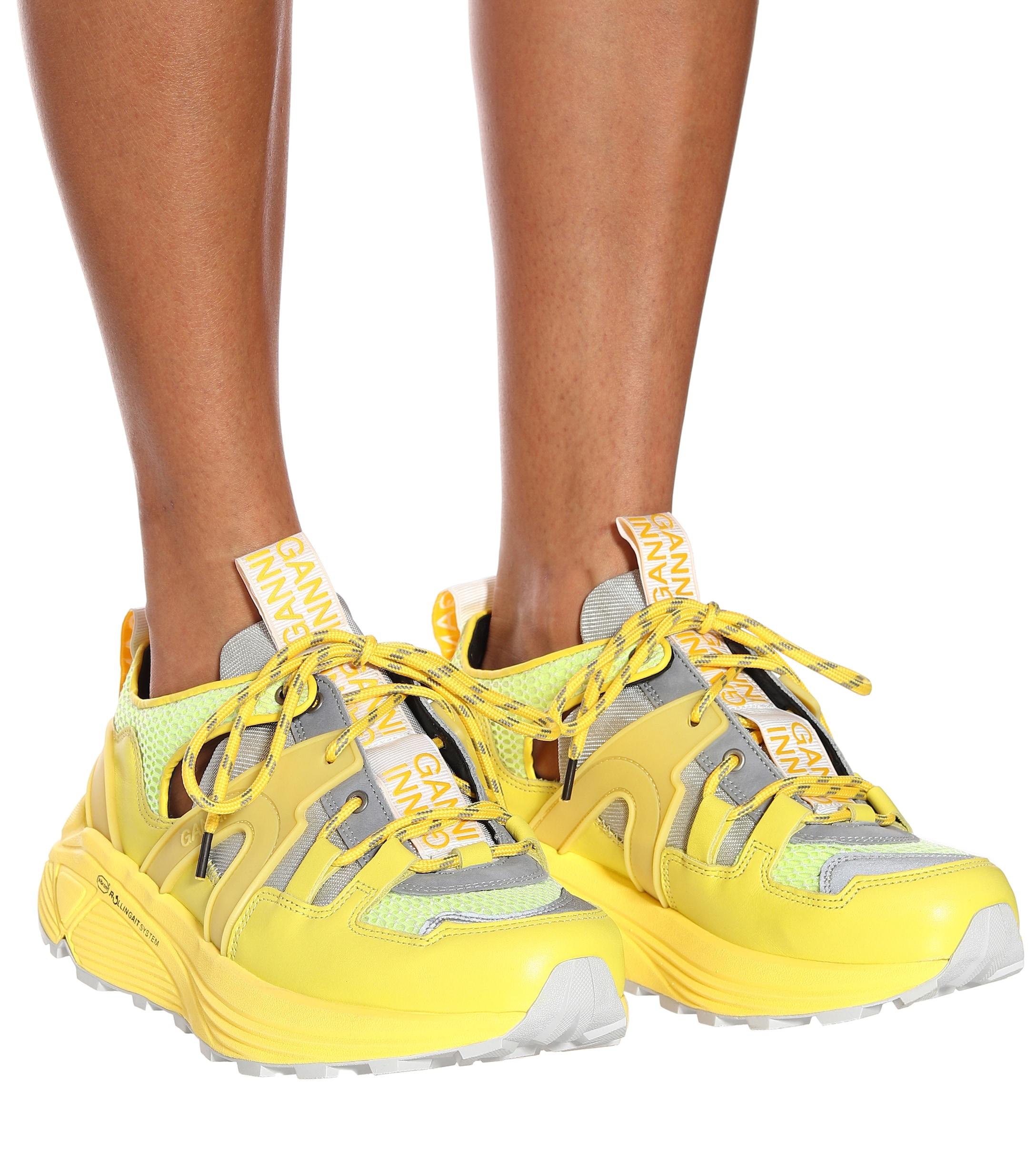 Ganni Leather Tech Sneakers in Yellow